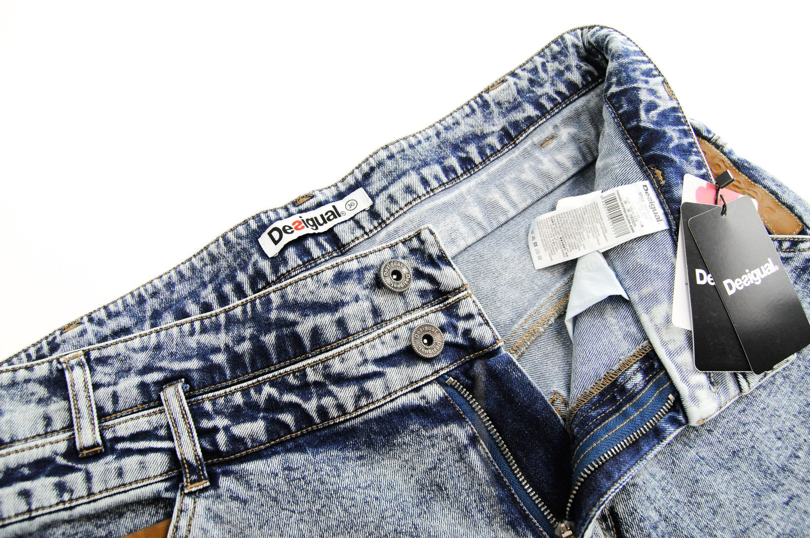 DESIGUAL Coll vyriški Slim džinsai UK18 mėlyni, skalbti, tamprūs, laisvalaikio medvilniniai džinsai 