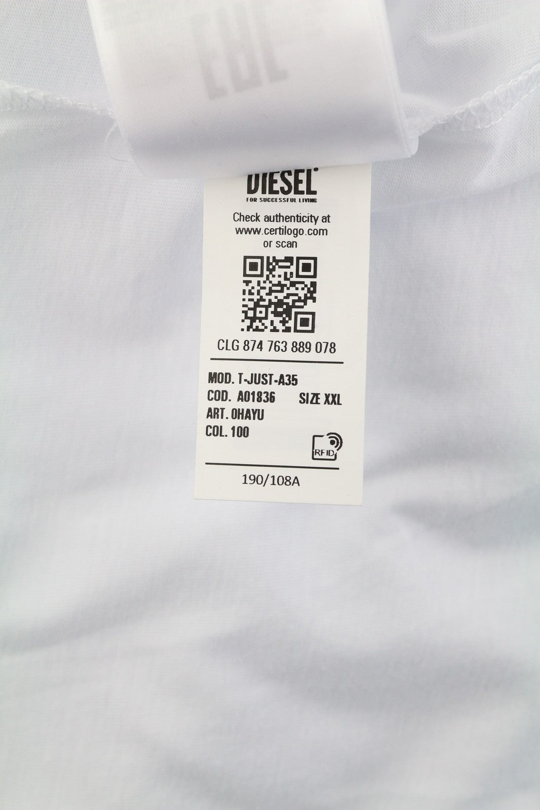 DIESEL T-Just-A35 mens T-Shirt 2XL Short sleeved Crew Collar  Tricot Casual