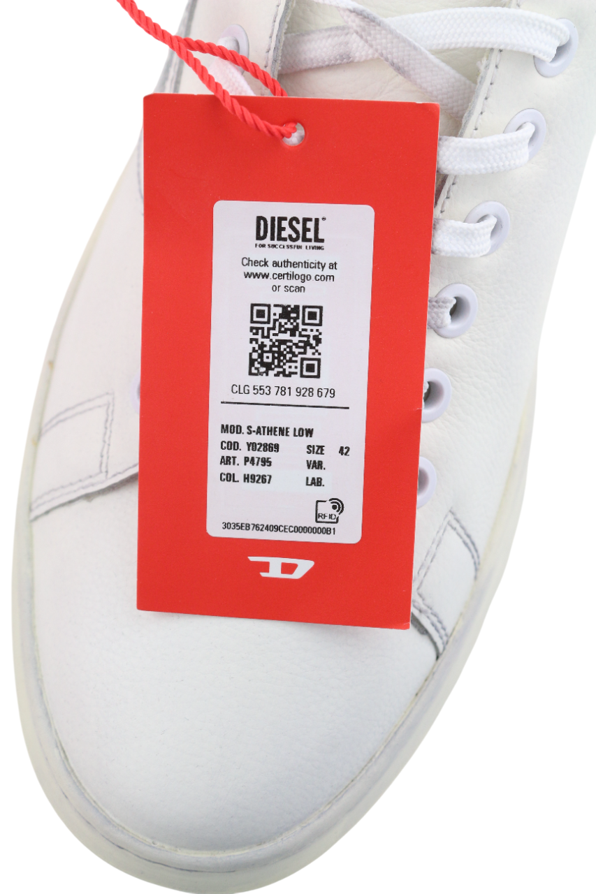 DIESEL S-Athene Low vyriški sportbačiai, balti, odiniai, suvarstomi, 42 dydis, RRP160