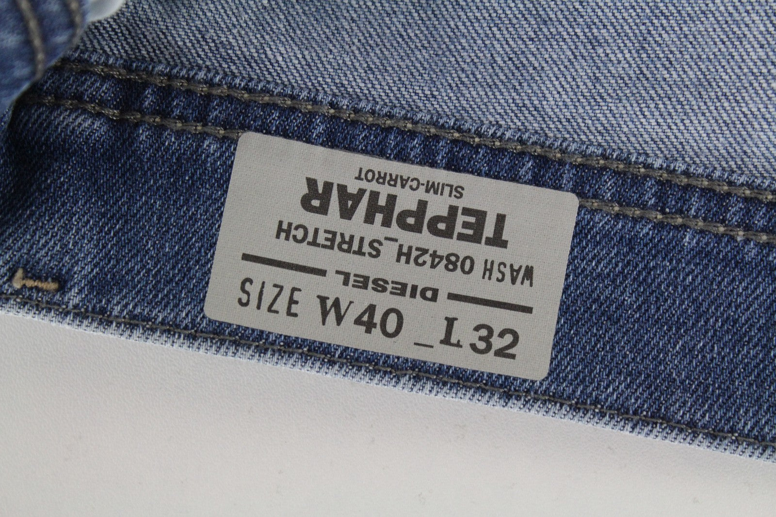 DIESEL Tepphar 0842H vyriški džinsai W40/L32 Slim morkų spalvos, skalbti, tamprūs, mėlyni 