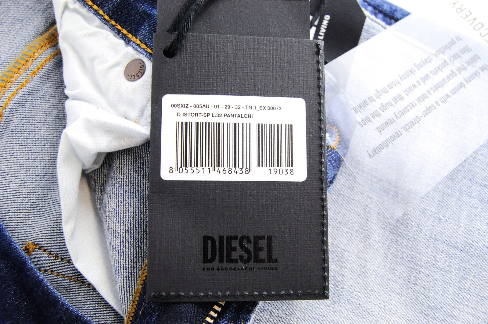 DIESEL D-Istort-SP 085AU vyriški džinsai W29/L32 Slim Skinny mėlyni, tamprios medvilnės 