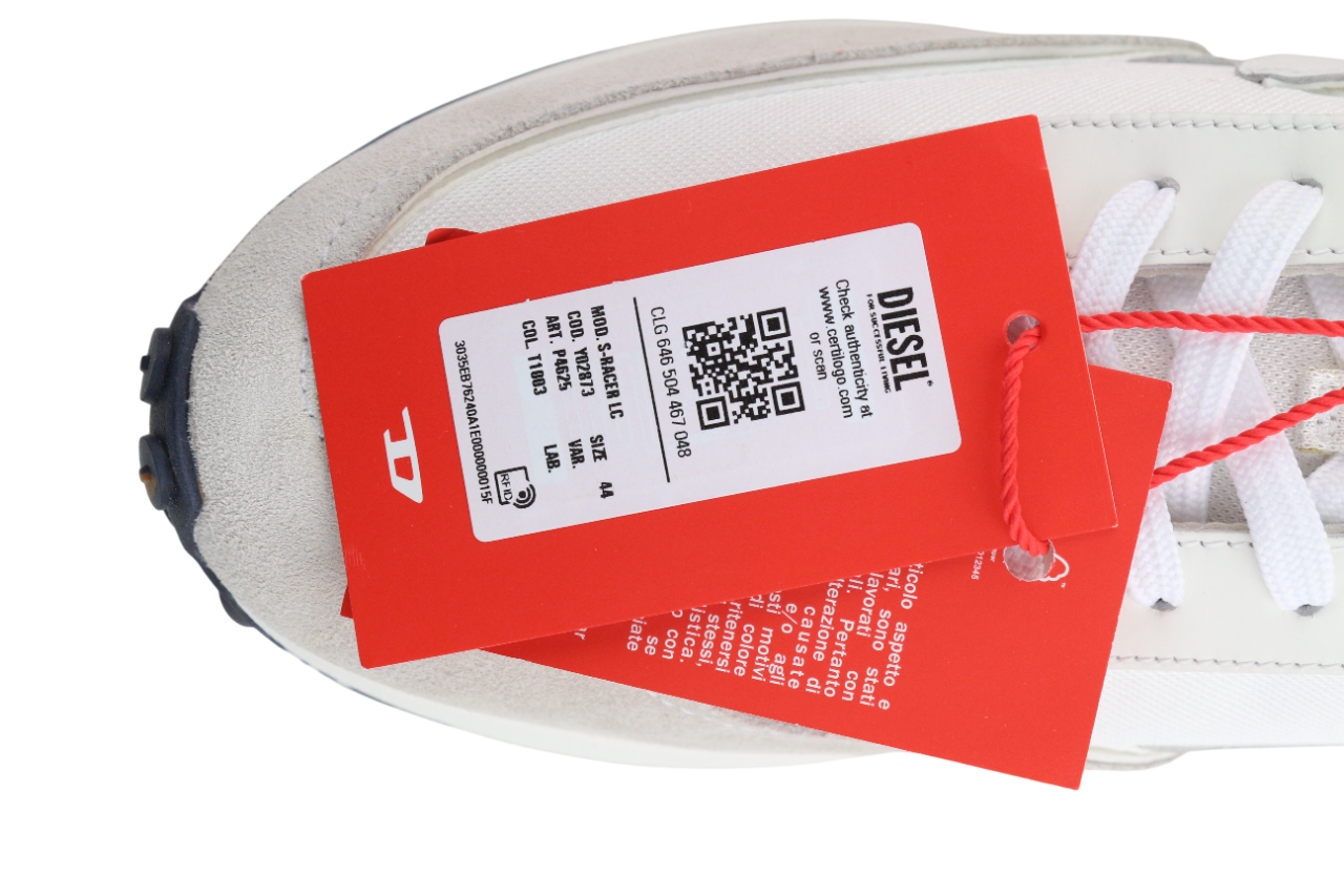 DIESEL S-Racer-Lc vyriški sportbačiai, EU44, balti, zomšiniai, odiniai, RRP 195 € 