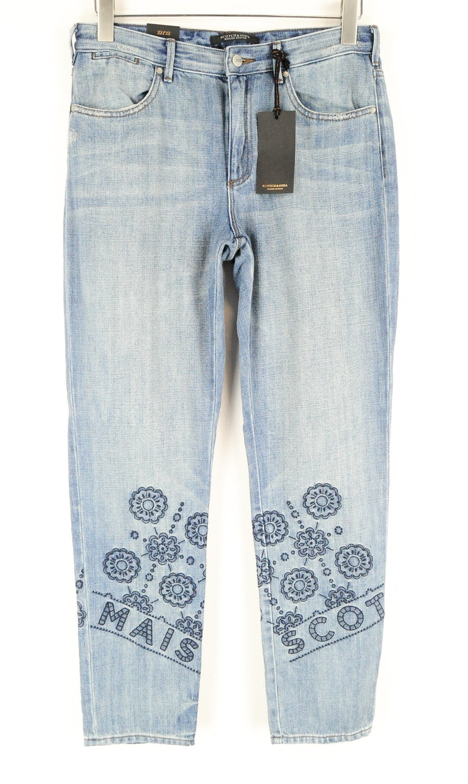 MAISON SCOTCH moteriški džinsai W27/L32 Boyfriend šviesiai mėlyni skalbinių spalvos 