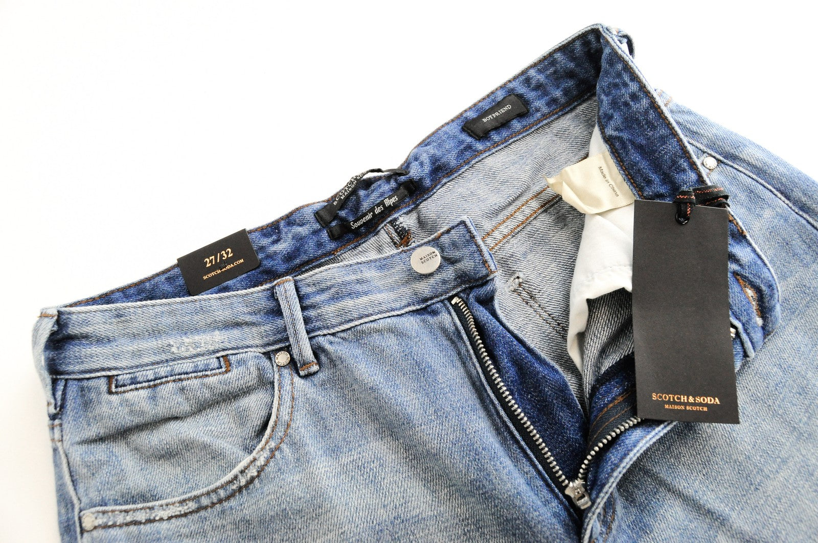 MAISON SCOTCH moteriški džinsai W27/L32 Boyfriend šviesiai mėlyni skalbinių spalvos 