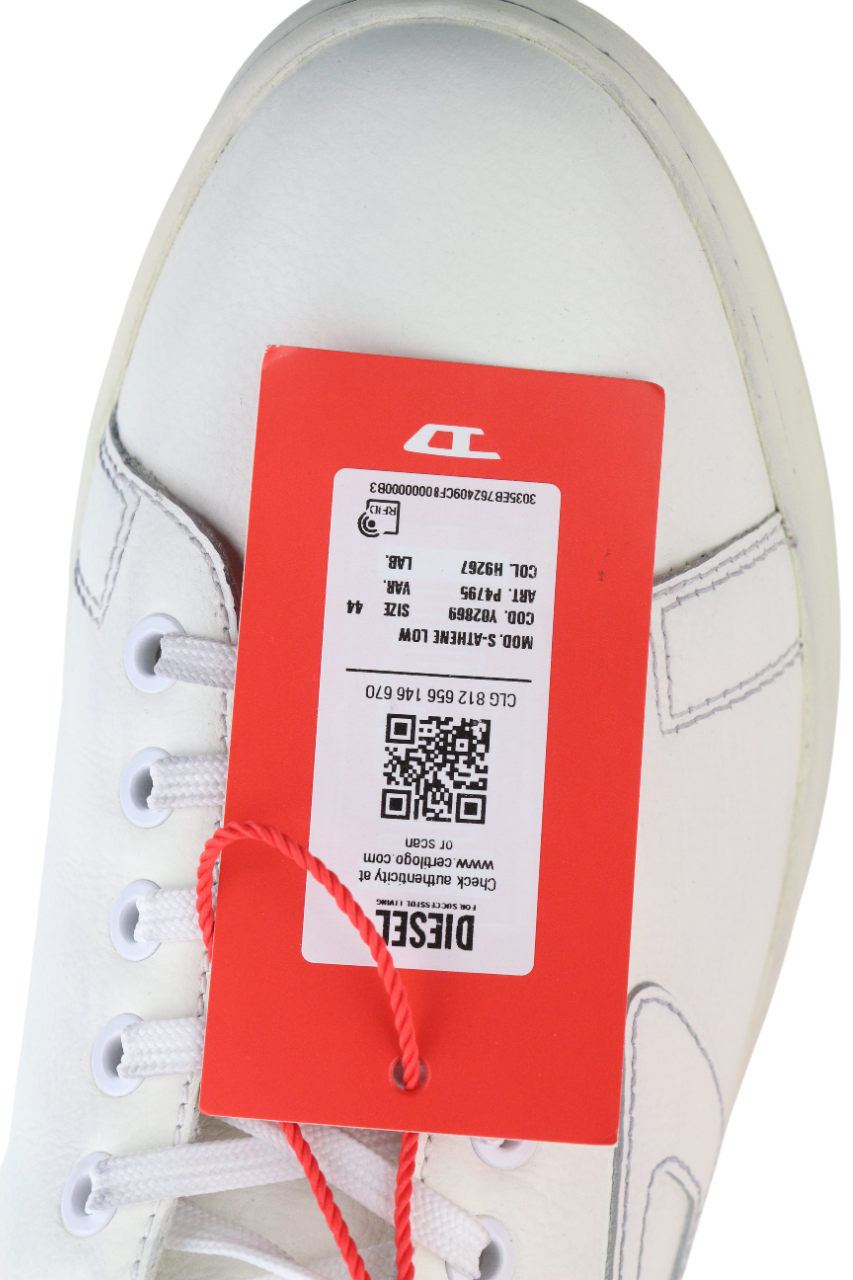 DIESEL S-Athene Low vyriški sportbačiai, EU44, balti, odiniai, suvarstomi, RRP160