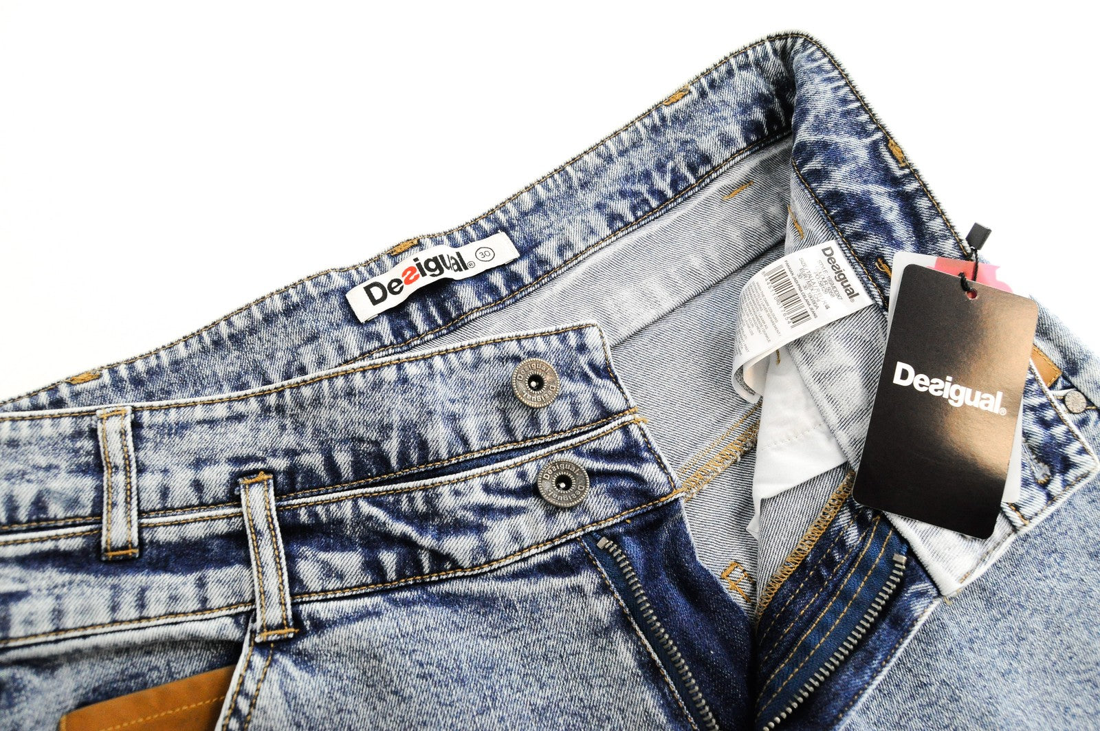 DESIGUAL Coll mens Jeans UK12 Slim  stretchy Washed Blue Cotton