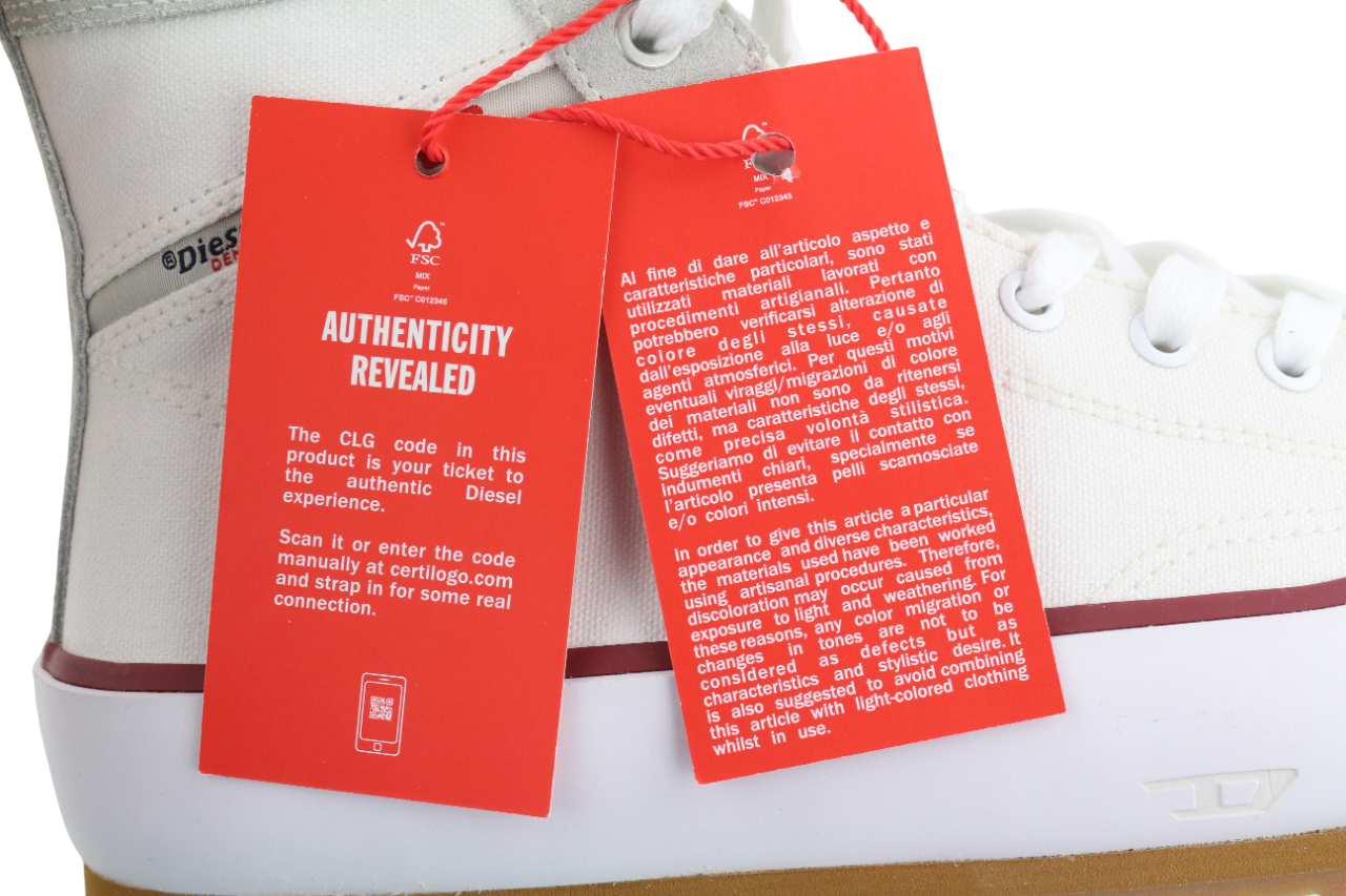 DIESEL S-Principia Mid vyriški sportbačiai, EU43, balti, aukštakulniai, nėriniuoti, rekomenduojama kaina – 185 € 