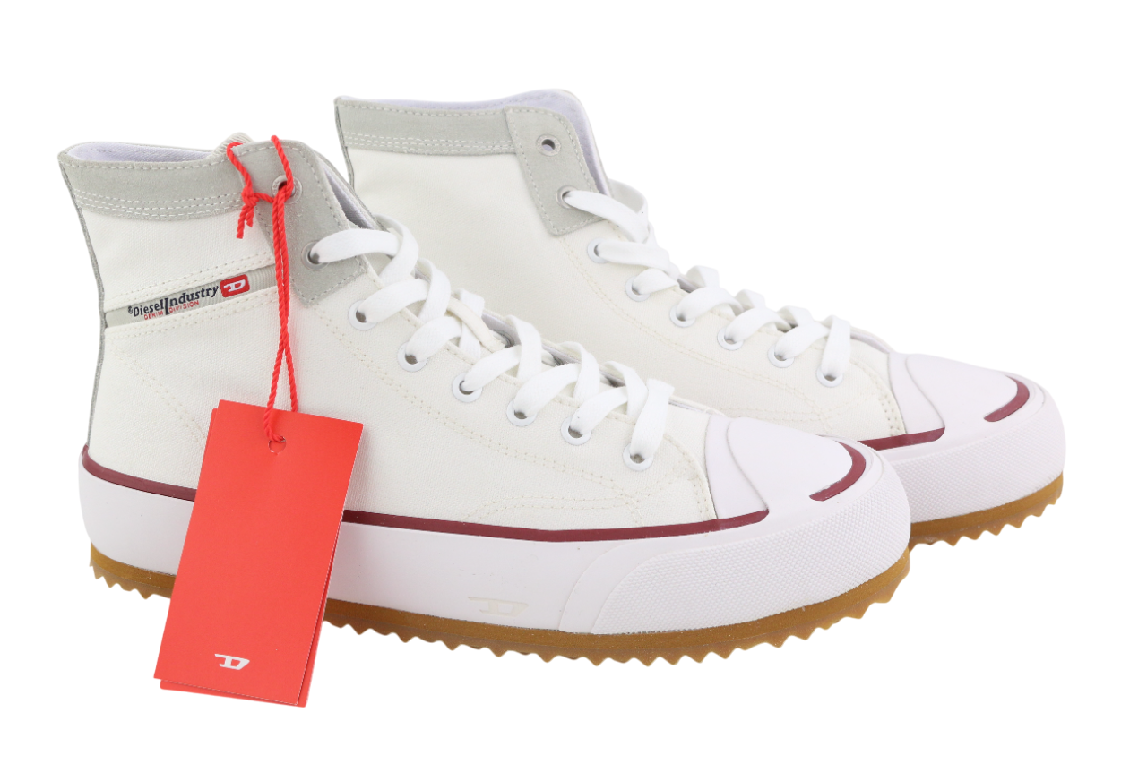 DIESEL S-Principia Mid vyriški sportbačiai, EU43, balti, aukštakulniai, nėriniuoti, rekomenduojama kaina – 185 € 