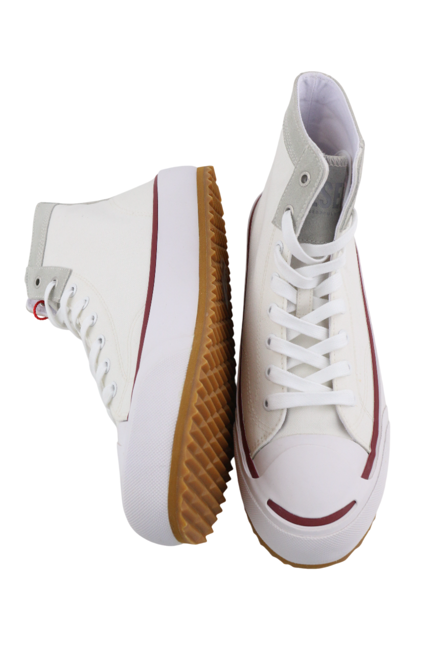 DIESEL S-Principia Mid vyriški sportbačiai, EU43, balti, aukštakulniai, nėriniuoti, rekomenduojama kaina – 185 € 