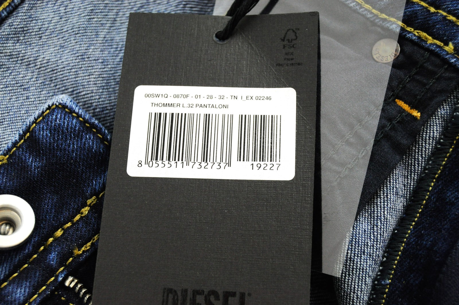 DIESEL Thommer 0870F vyriški džinsai W28/L32 mėlyni skalbtos medvilnės Slim Skinny 
