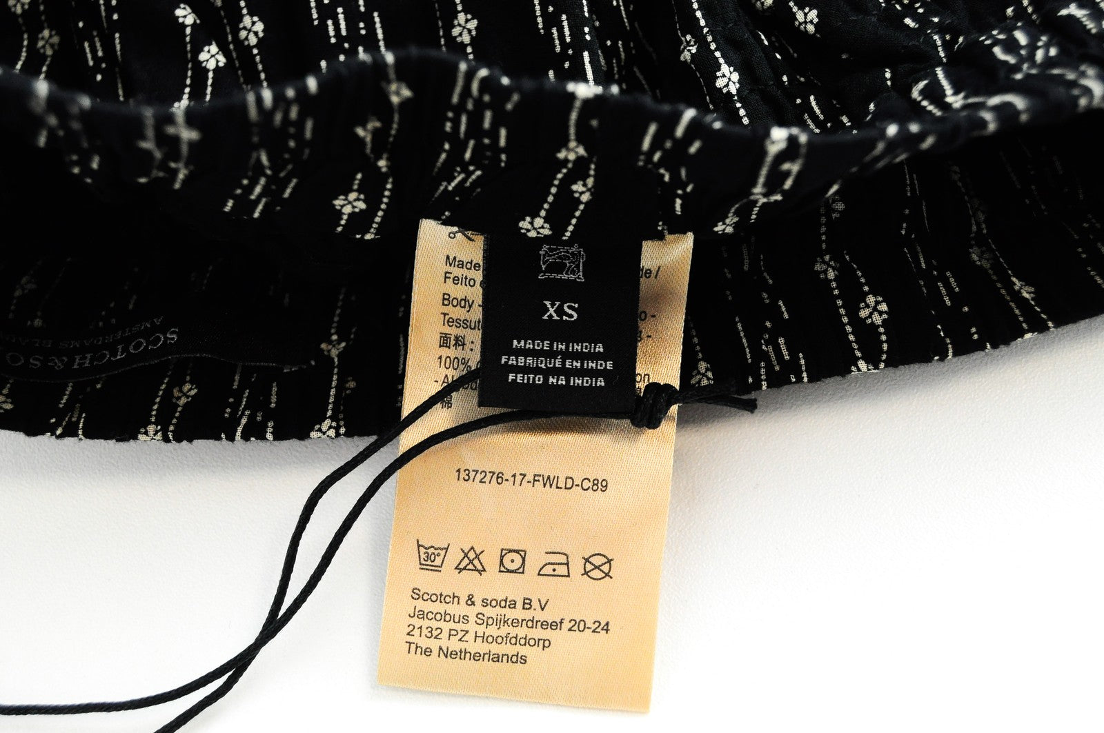 SCOTCH & SODA Ams Blauw womens Skirt XS Black Cotton Pleated Print Pull-On