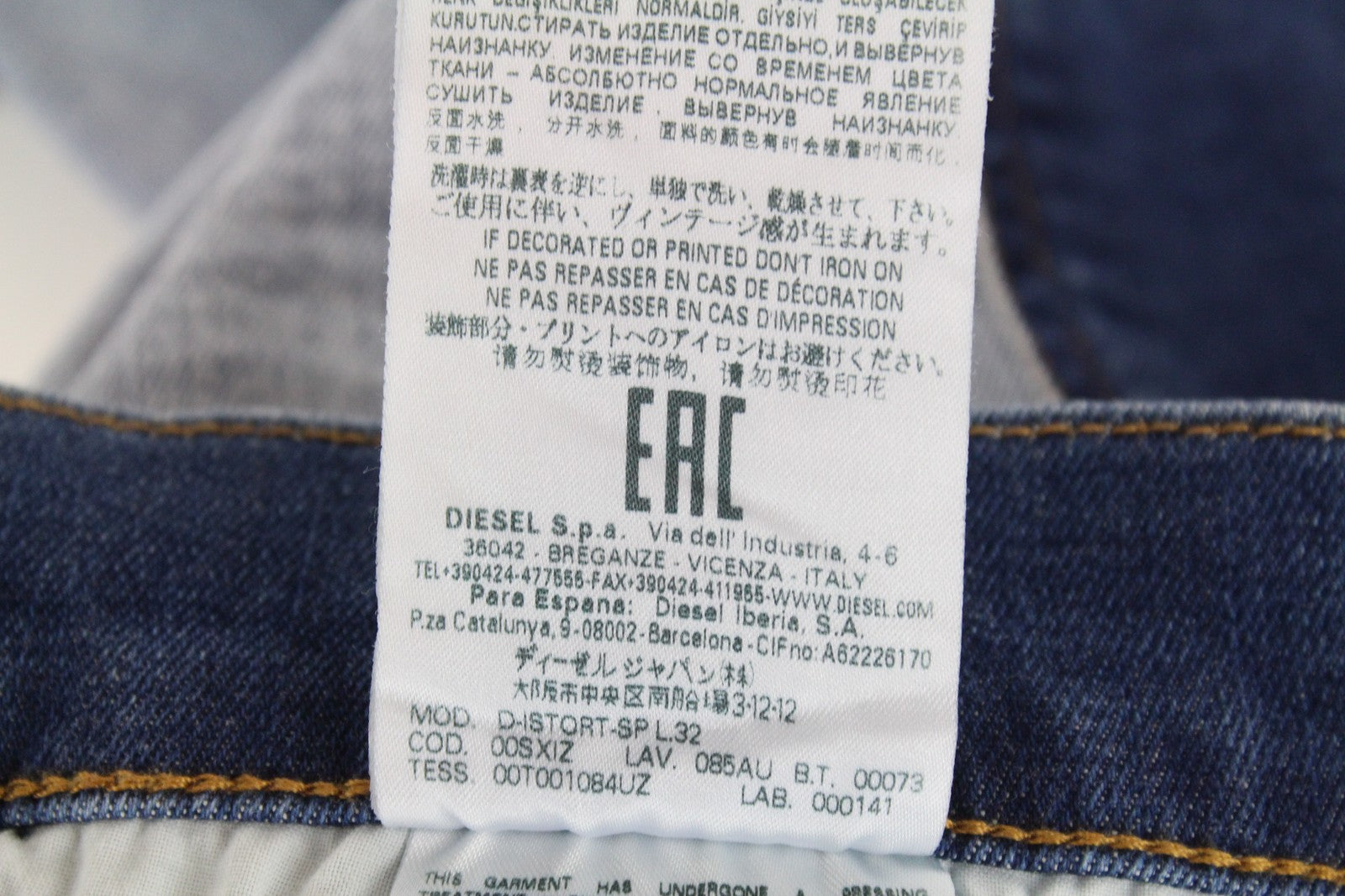DIESEL 085AU D-Istort-SP vyriški džinsai W30/L32 itin aptempti, tamprūs, mėlyni 