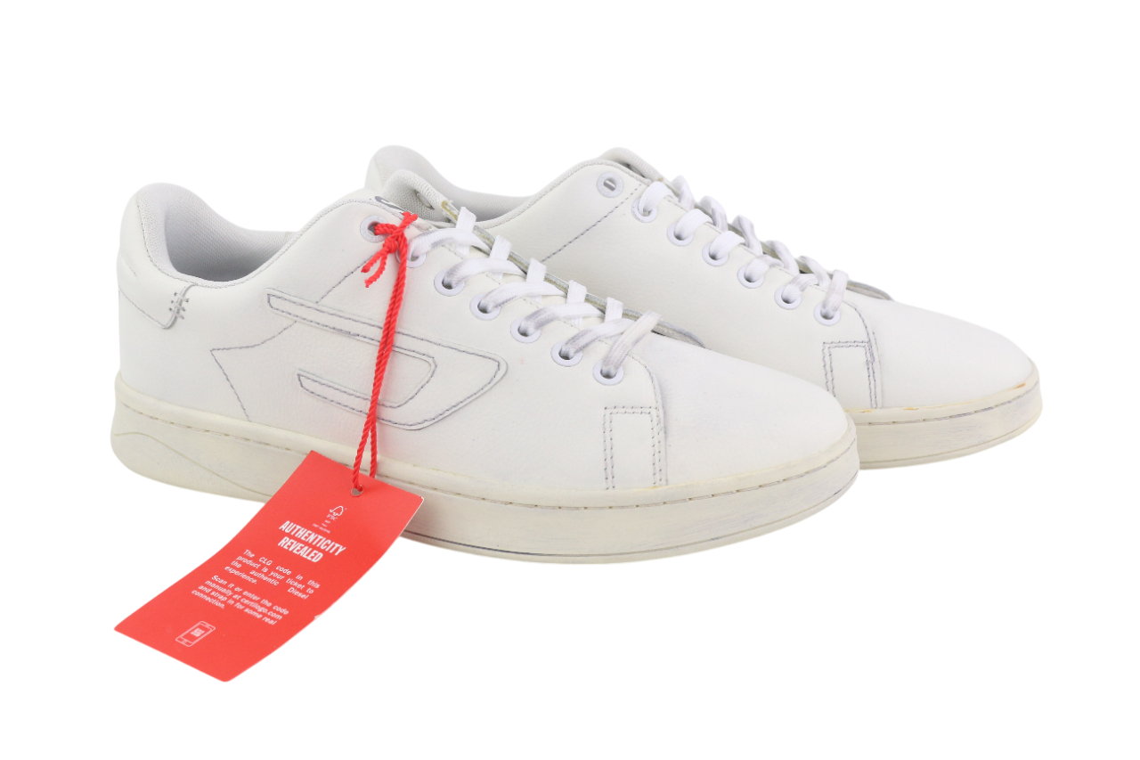 DIESEL S-Athene žemakulniai vyriški sportbačiai, balti, odiniai, su raišteliais, 41 €, RRP 160 € 