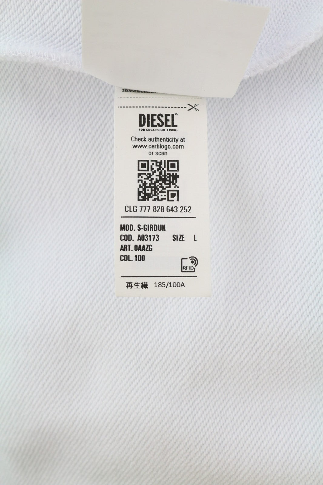 DIESEL S-Girduk vyriškas džemperis L dydžio, baltas, su užtiestomis kišenėmis, lengvas, rekomenduojama kaina – 150 € 