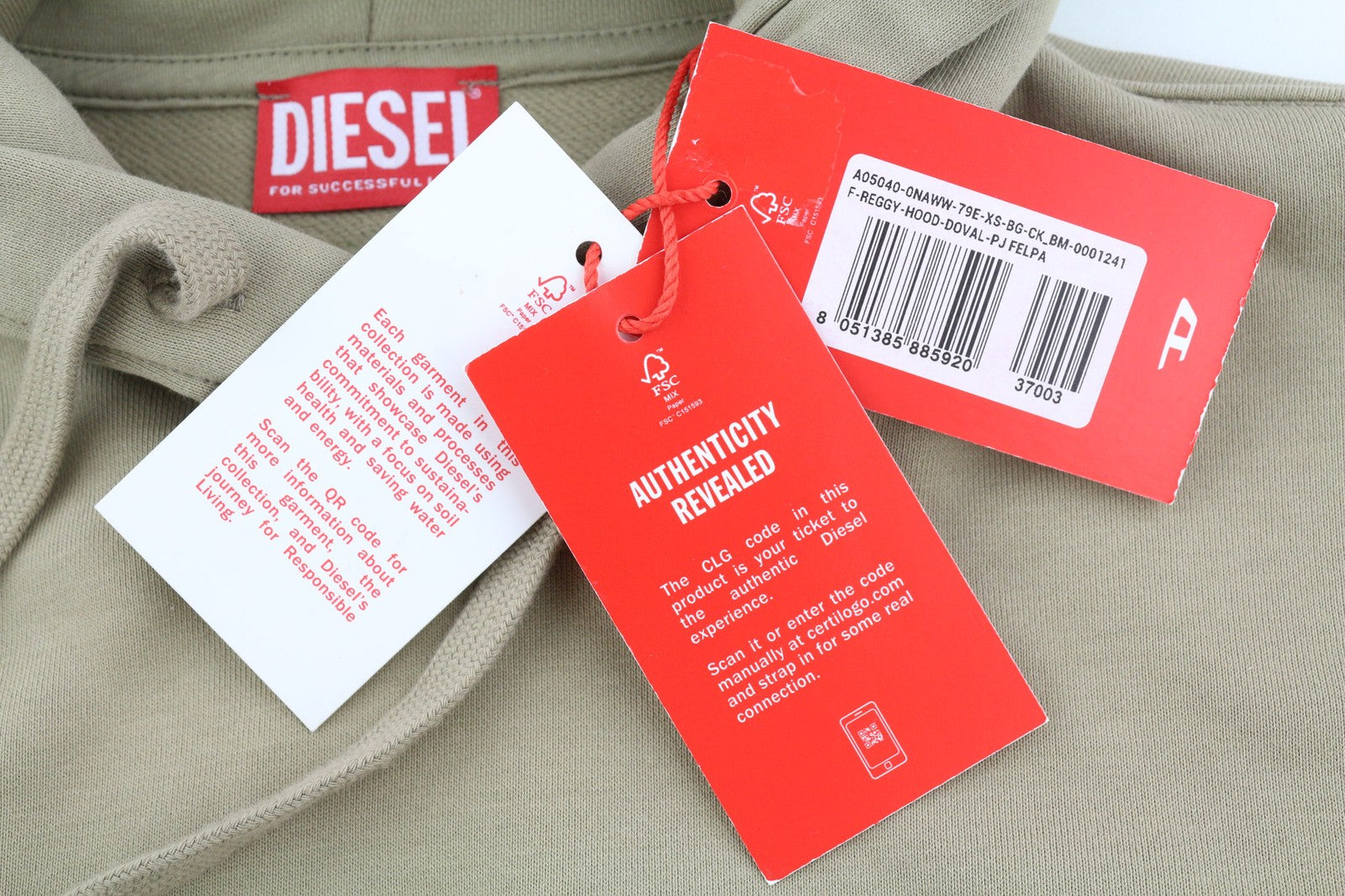 DIESEL F-Reggy-Hood-Doval-P moteriškas džemperis su gobtuvu XS dydžio, šviesiai rudas, rekomenduojama kaina – 135 € 