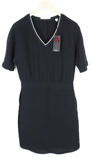 MAISON SCOTCH moteriška suknelė S, juoda, su V formos iškirpte, trumpomis rankovėmis, daugiasluoksnė. 