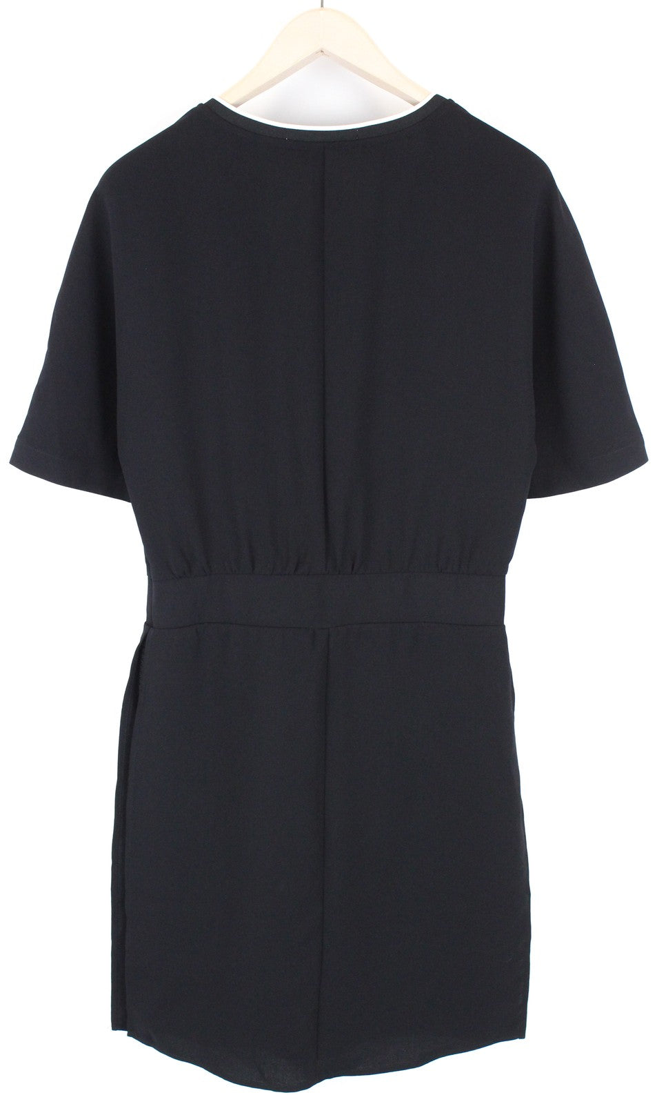 MAISON SCOTCH moteriška suknelė S, juoda, su V formos iškirpte, trumpomis rankovėmis, daugiasluoksnė. 