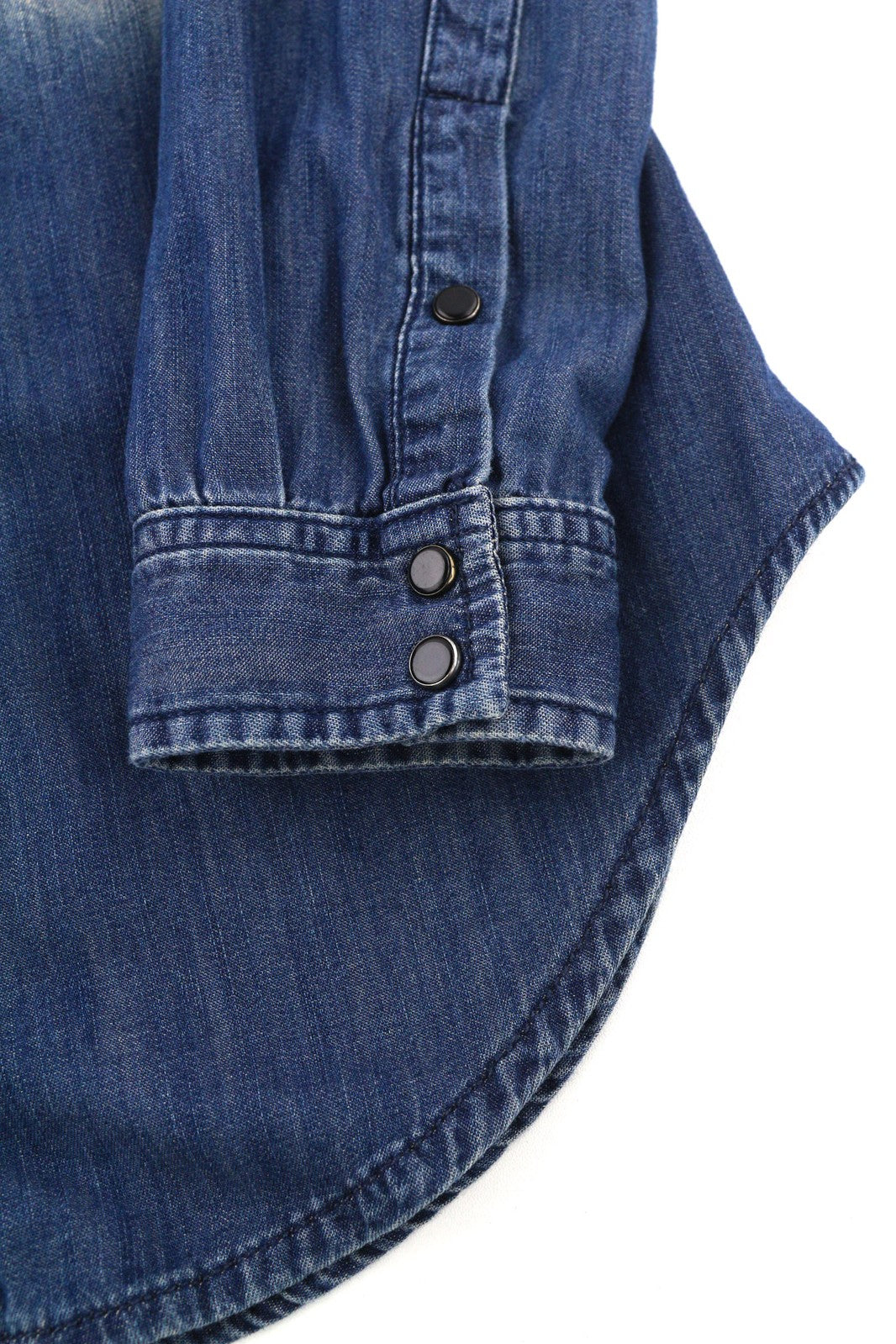 DIESEL De-Pratt moteriški marškinėliai, 2XS, džinsiniai, vesterno stiliaus, skalbti, išskleidžiamo kaklo, su sagomis. 