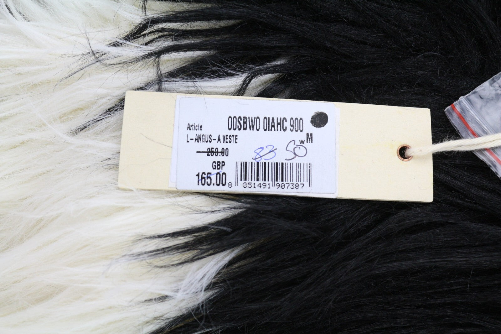 DIESEL L-Angus-A moteriška liemenė M su dirbtiniu kailiu, pūkuotu dryžuotu sijonu ir kišenėmis, juoda ir balta. 