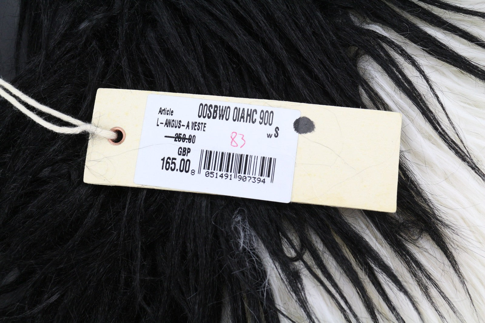 DIESEL L-Angus-A moteriška liemenė S su dirbtiniu kailiu, pūkuotu dryžuotu raštu, juoda ir balta 