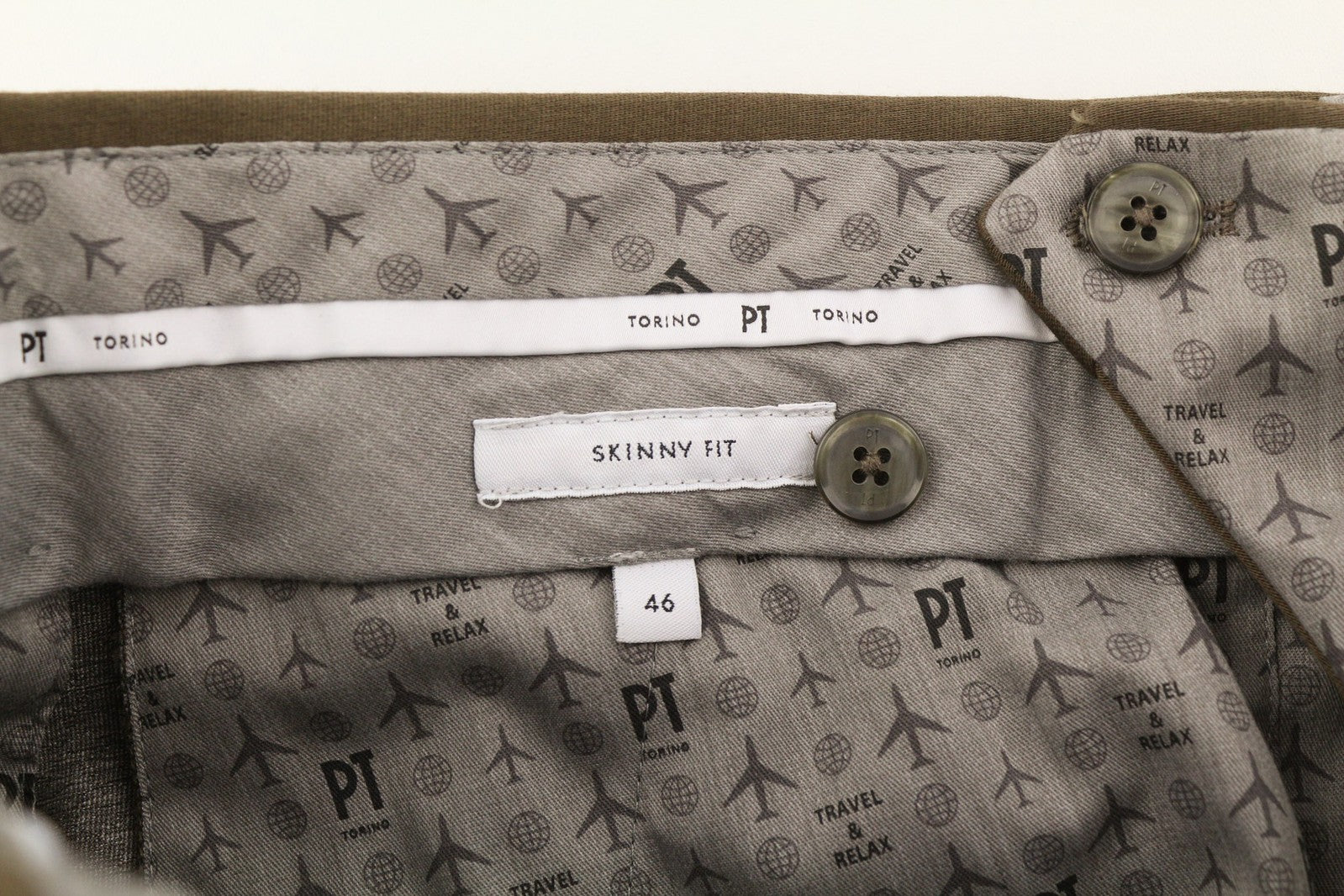 PT TORINO aptemptos vyriškos kelnės 46 W31 vidutinio rudumo, su užtrauktukais ir kišenėmis, chino stiliaus, laisvalaikio stiliaus 