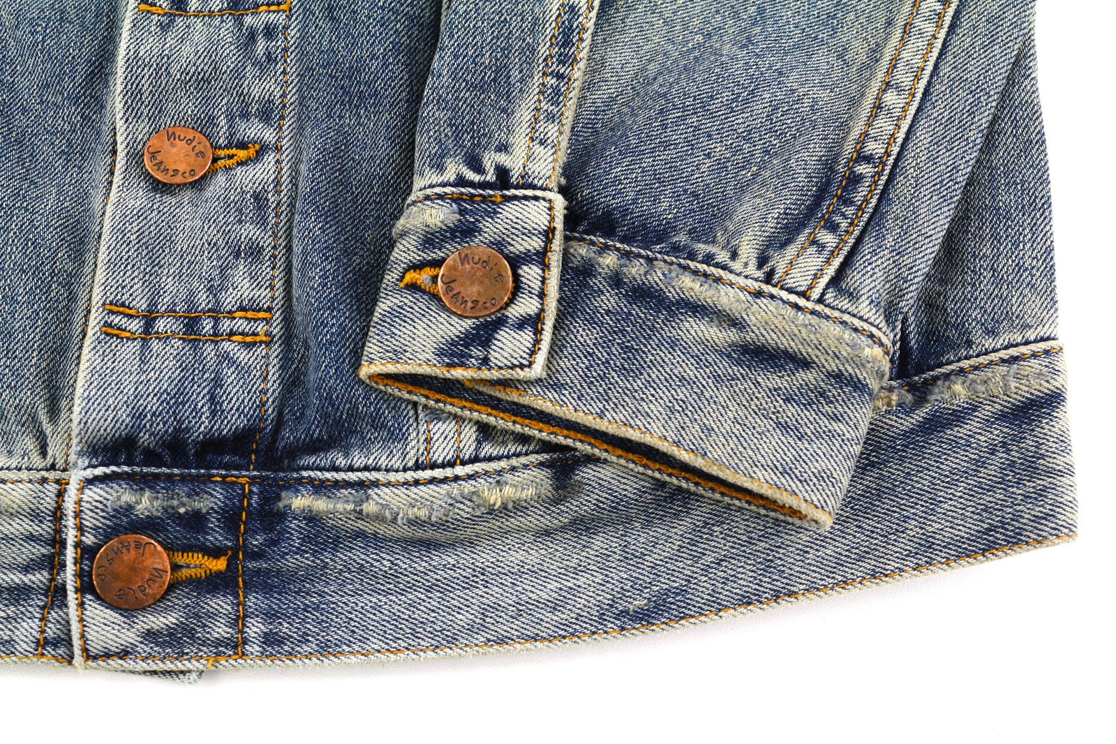 NUDIE Billy vyriška striukė S, žvilganti indigo spalvos, plėšyta, sagomis užsegama apykakle 