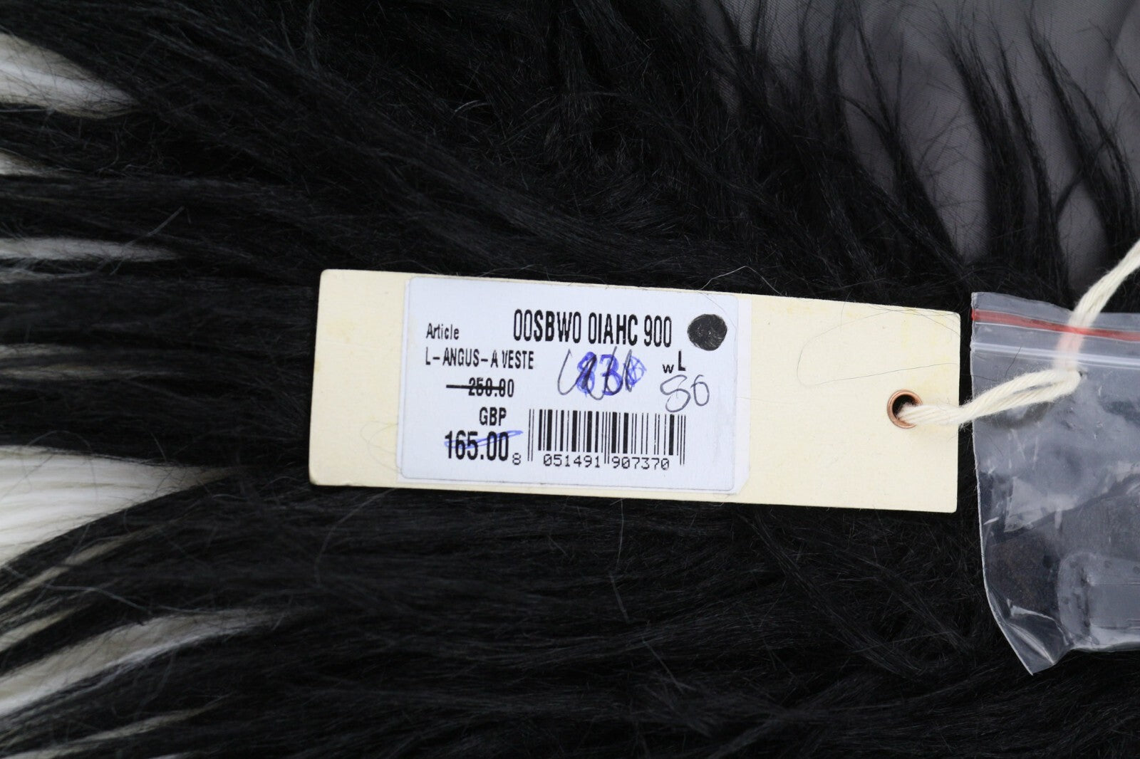 DIESEL L-Angus-A moteriška liemenė L su dirbtiniu kailiu, pūkuotu dryžuotu pamušalu, juoda ir balta 