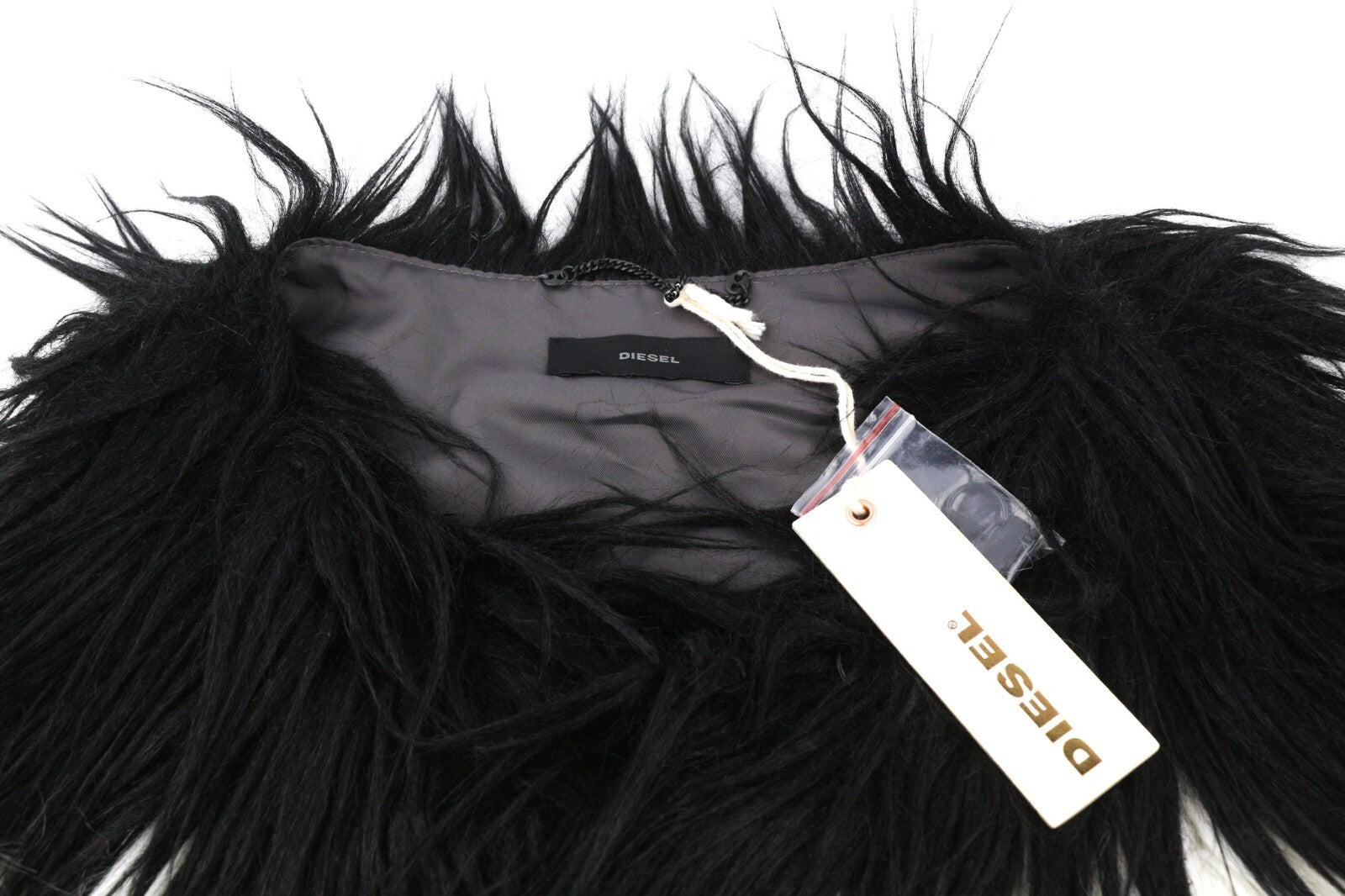 DIESEL L-Angus-A moteriška liemenė L su dirbtiniu kailiu, pūkuotu dryžuotu pamušalu, juoda ir balta 