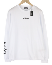 DIESEL T-Just-LS vyriškas džemperis L, baltas, megztinis apvalia kaklo iškirpte, ilgomis rankovėmis. 