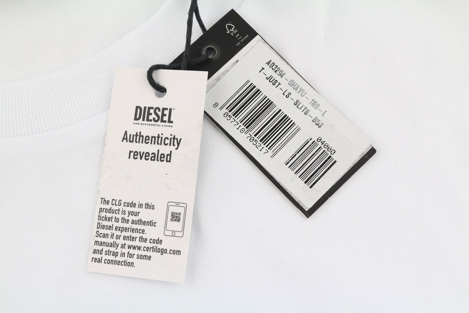 DIESEL T-Just-LS vyriškas džemperis L, baltas, megztinis apvalia kaklo iškirpte, ilgomis rankovėmis. 