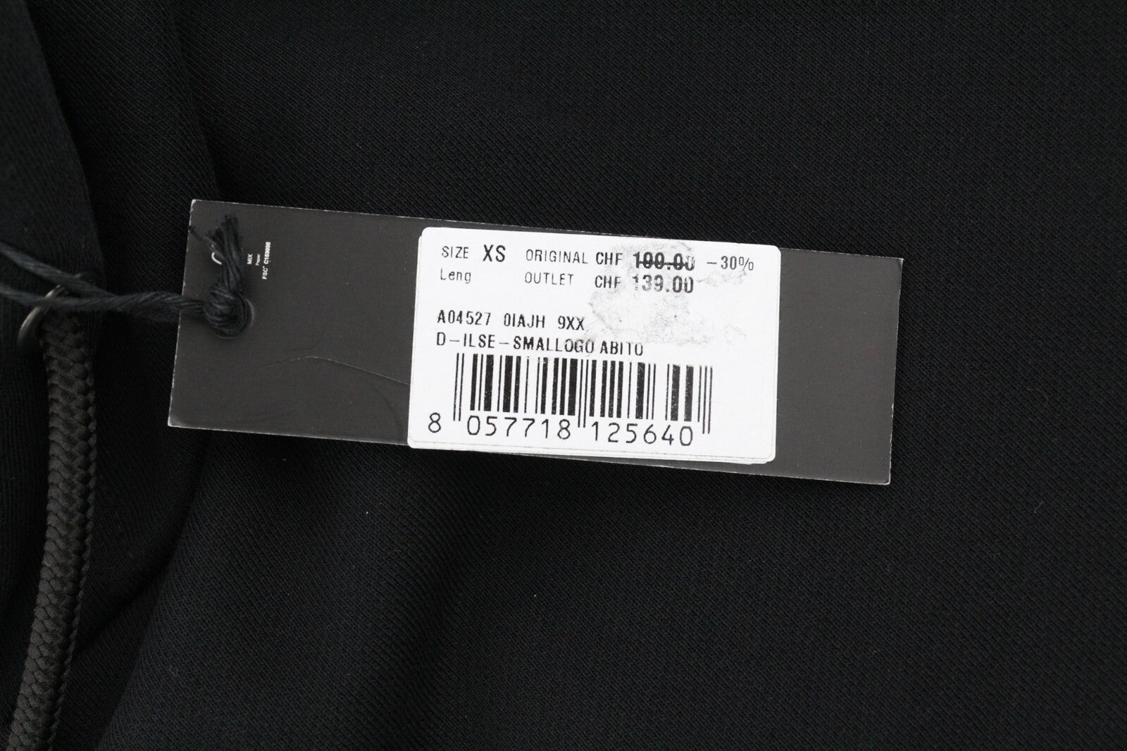 DIESEL D-Ilse-TR moteriška suknelė XS dydžio, juoda, ilgomis rankovėmis, su gobtuvu priekyje, su logotipu. RMK 160 €. 