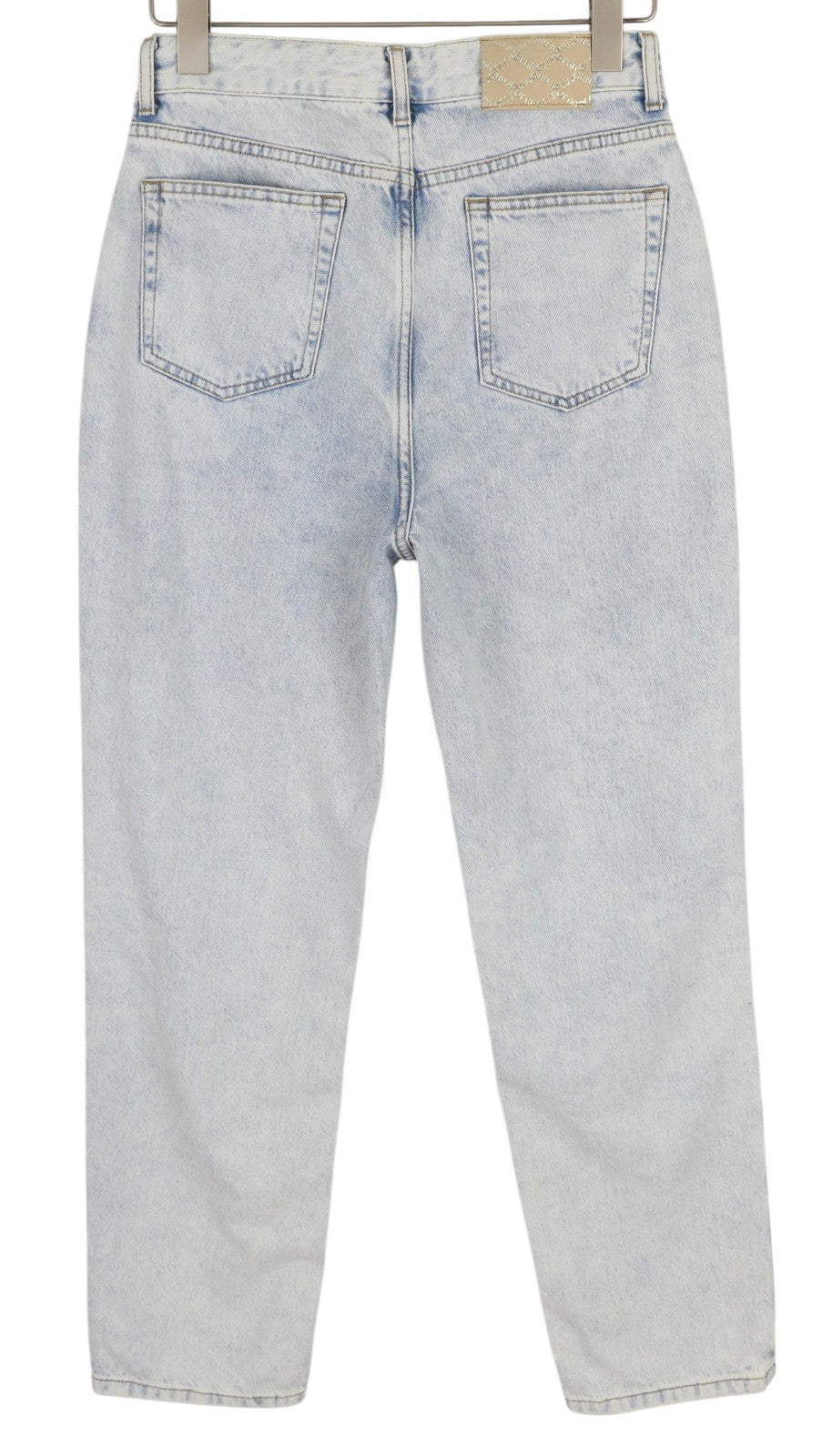 LIU JO moteriški džinsai W29 Slim Fit, aukštu juosmeniu, užtrauktuku, skalbtos mėlynos spalvos, su kišenėmis. 