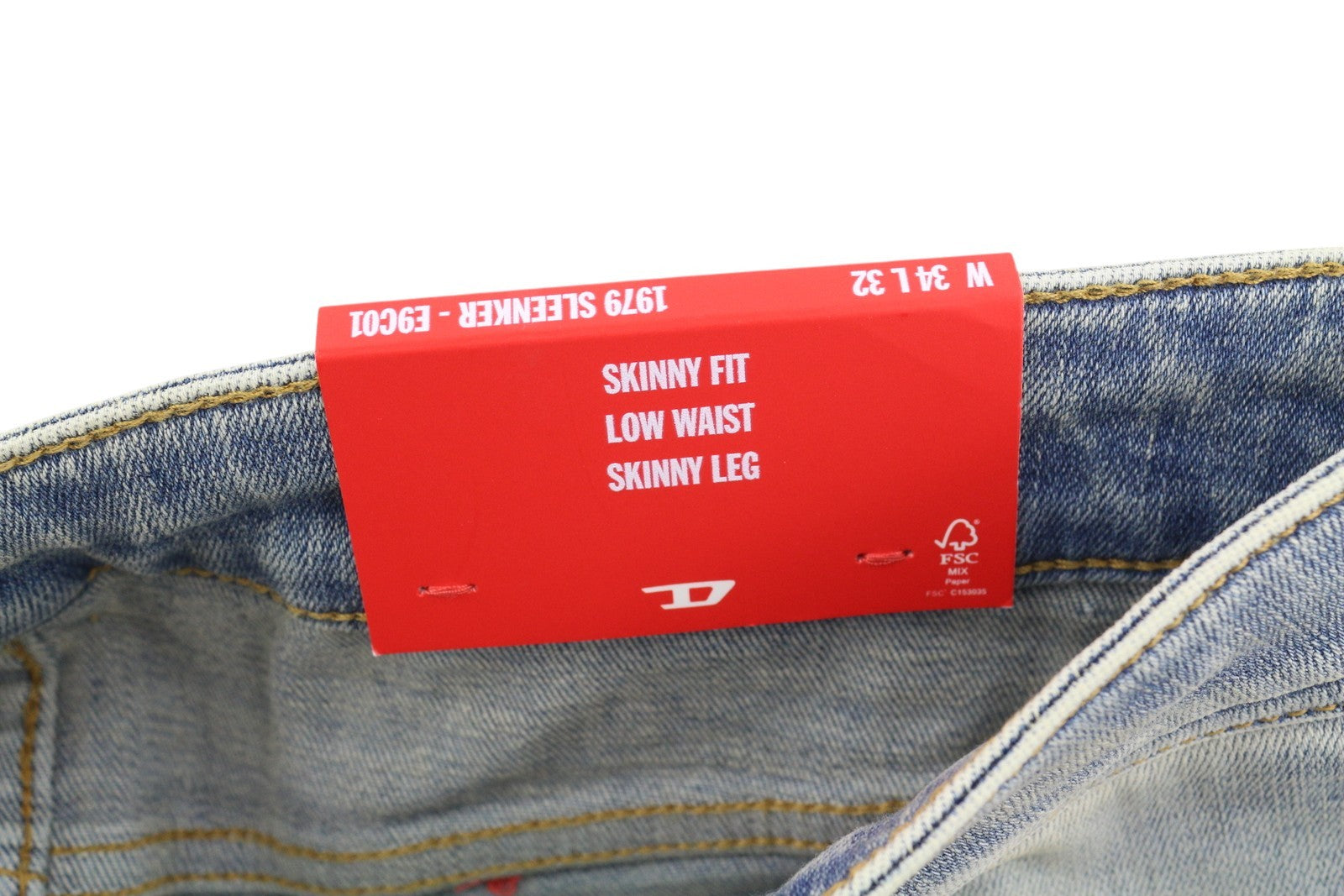 DIESEL 1979 Sleenker E9C01 vyriški džinsai W34/L32 aptempti, mėlyni, RRP275