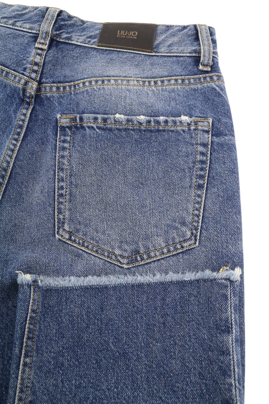 LIU JO moteriški džinsai W28 Slim Fit Unfinished Hems Zip Fly Washed Denim Blue Logo 