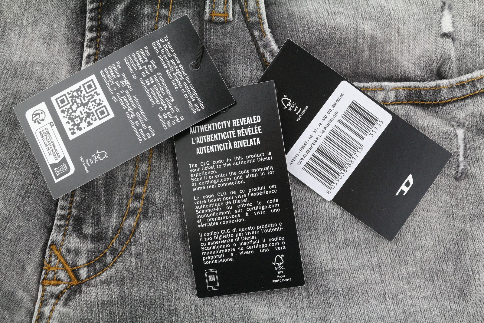 DIESEL 1979 Sleenker R86AT vyriški džinsai W32/L32 Skinny pilki, rekomenduojama kaina 225 € 