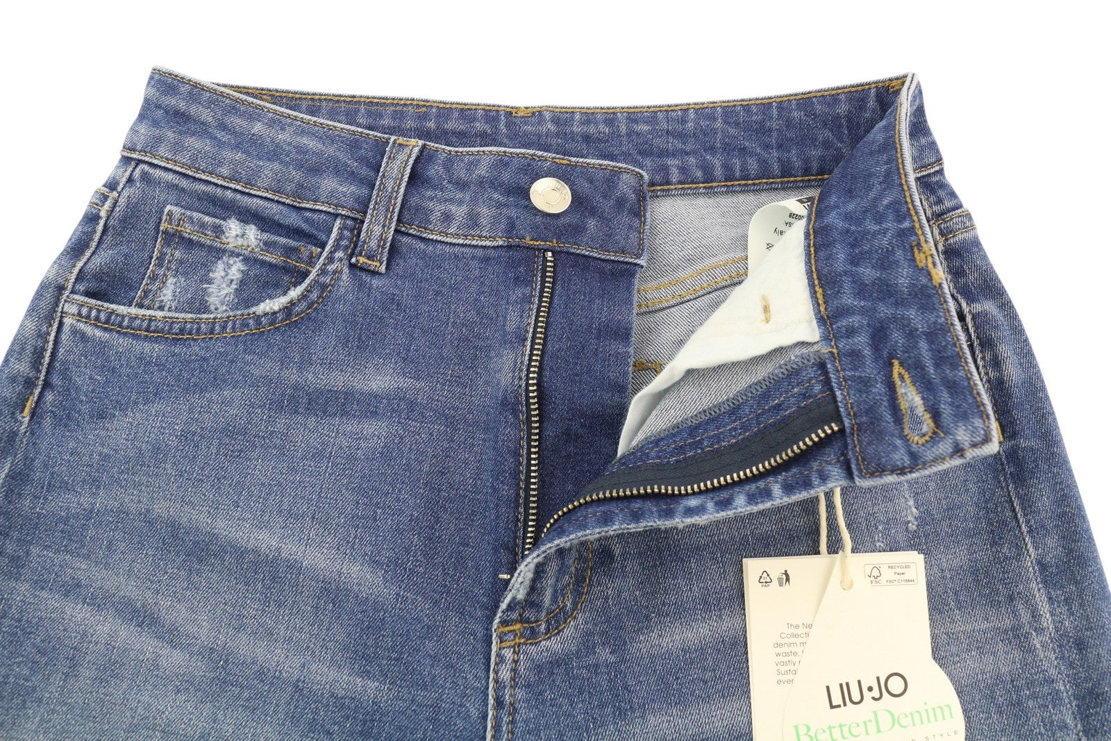 LIU JO Flare Inaly moteriški džinsai W28 aukštu juosmeniu, iki kulkšnies, plėšyti, mėlyni 