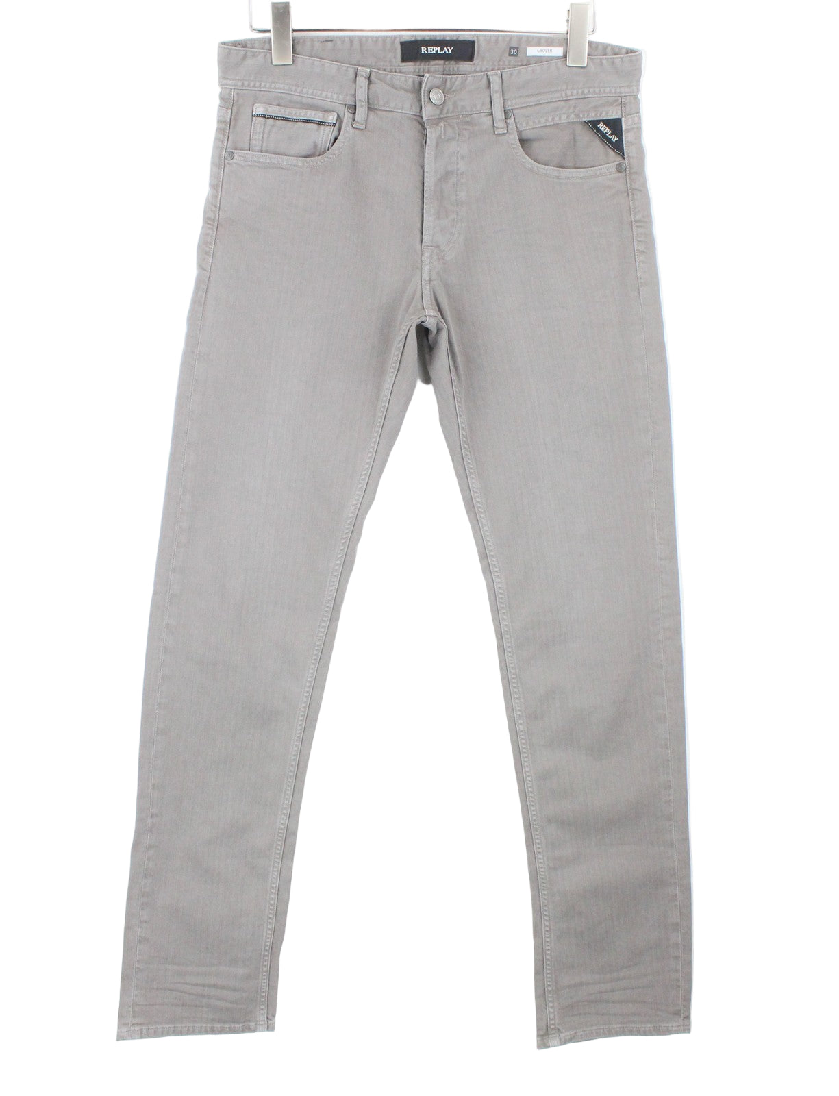 REPLAY Grover vyriški tiesaus kirpimo džinsai W30/L34 pilki raštuoti sagų užsegimo džinsai 