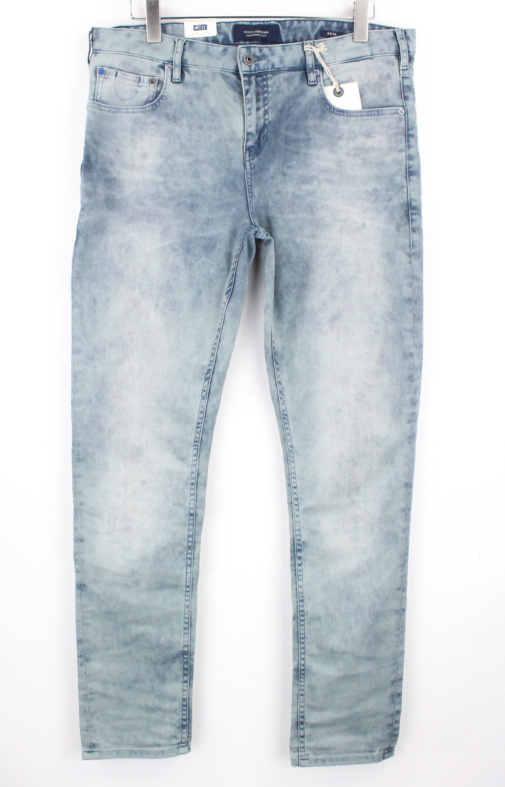 SCOTCH &amp; SODA Vyriški aptempti džinsai W34/L32 Šviesiai mėlyni, tamprūs, akmens spalvos, skalbti 