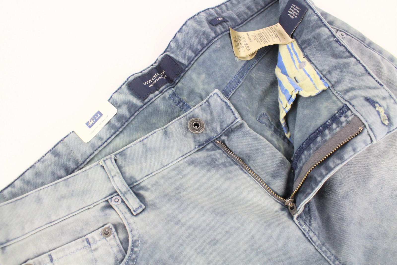 SCOTCH &amp; SODA Vyriški aptempti džinsai W34/L32 Šviesiai mėlyni, tamprūs, akmens spalvos, skalbti 