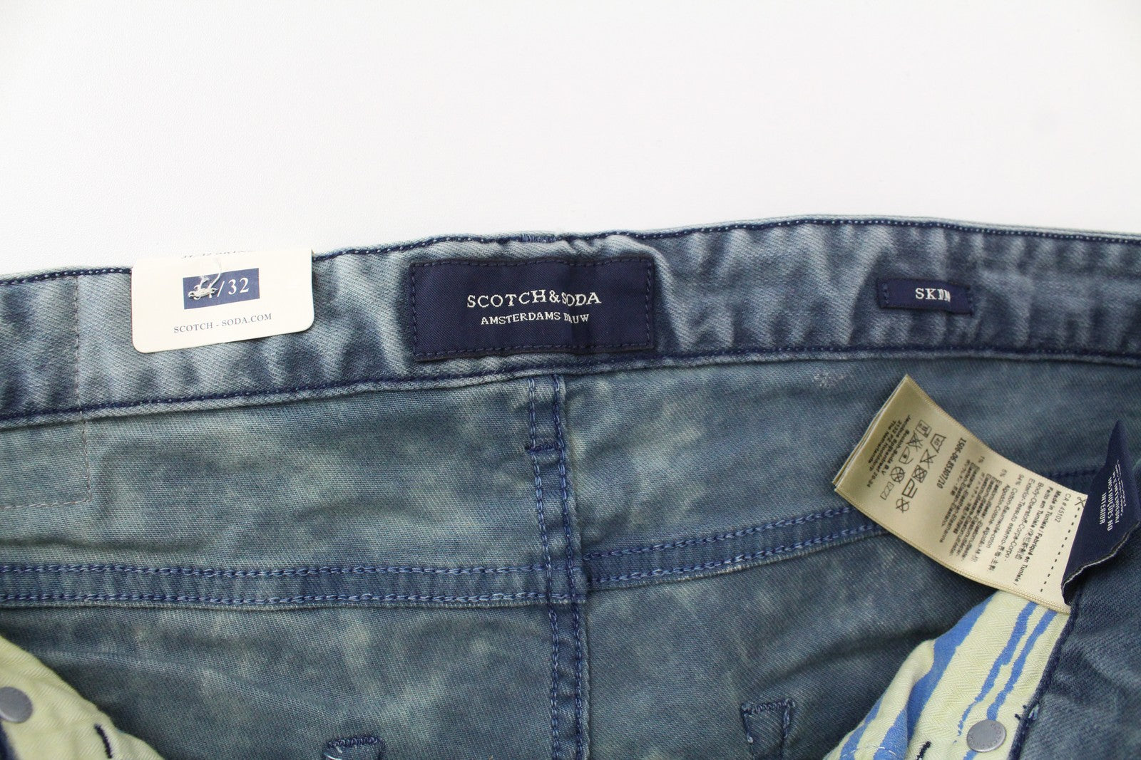 SCOTCH &amp; SODA Vyriški aptempti džinsai W34/L32 Šviesiai mėlyni, tamprūs, akmens spalvos, skalbti 