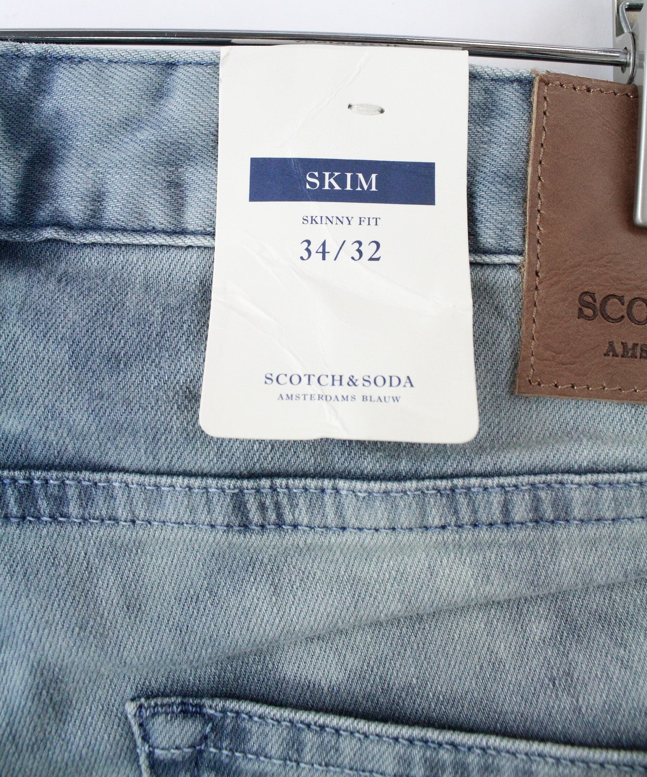 SCOTCH &amp; SODA Vyriški aptempti džinsai W34/L32 Šviesiai mėlyni, tamprūs, akmens spalvos, skalbti 