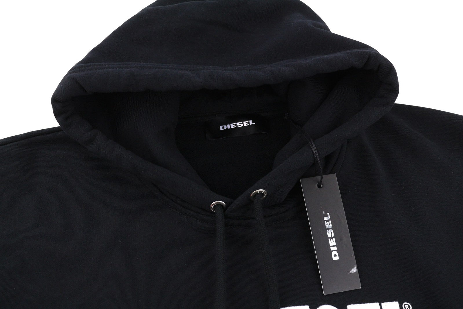 DIESEL S-Division vyriškas džemperis su gobtuvu S, juodas, su gobtuvu priekyje, su logotipu ilgomis rankovėmis 