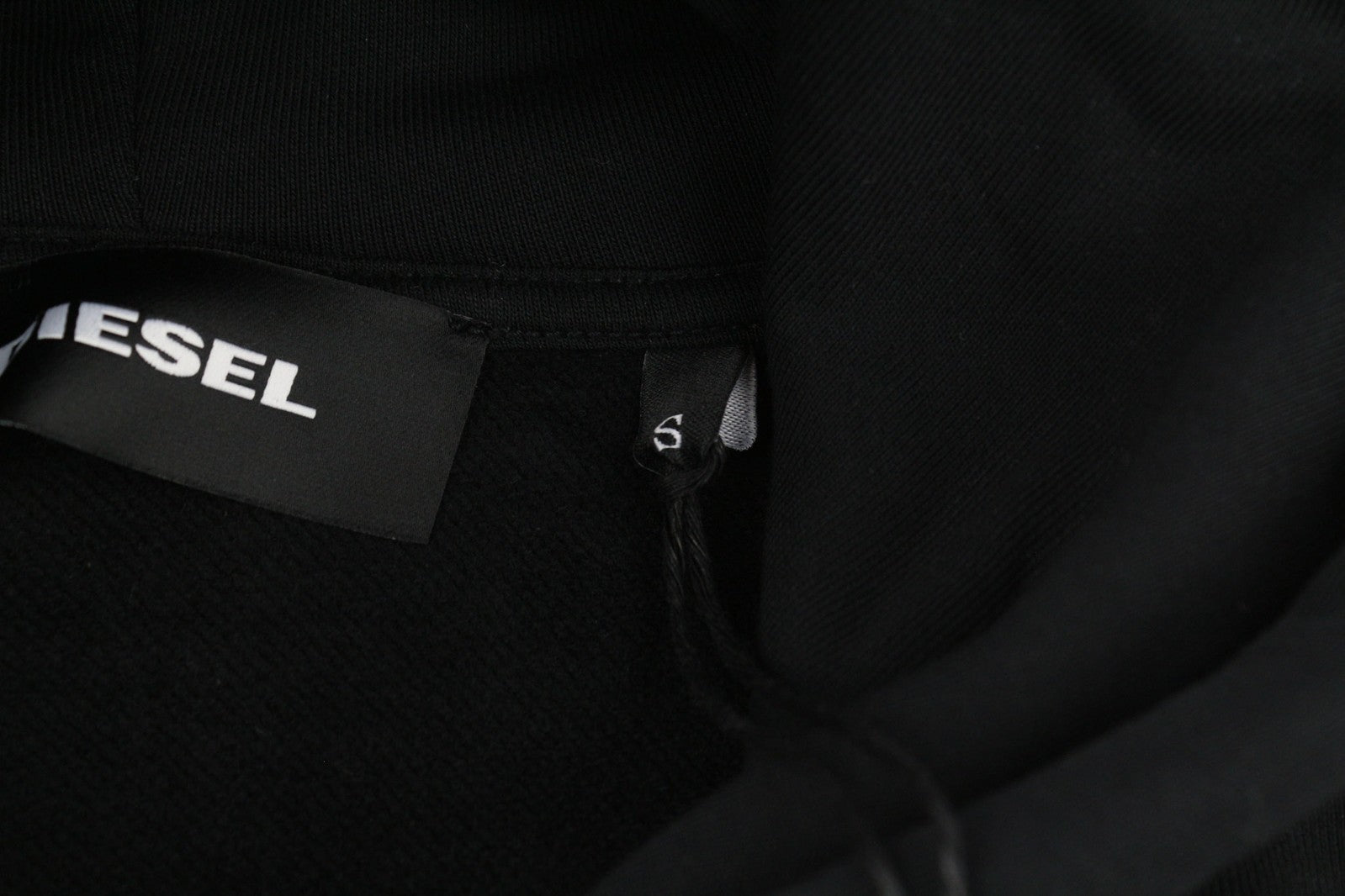 DIESEL S-Division vyriškas džemperis su gobtuvu S, juodas, su gobtuvu priekyje, su logotipu ilgomis rankovėmis 