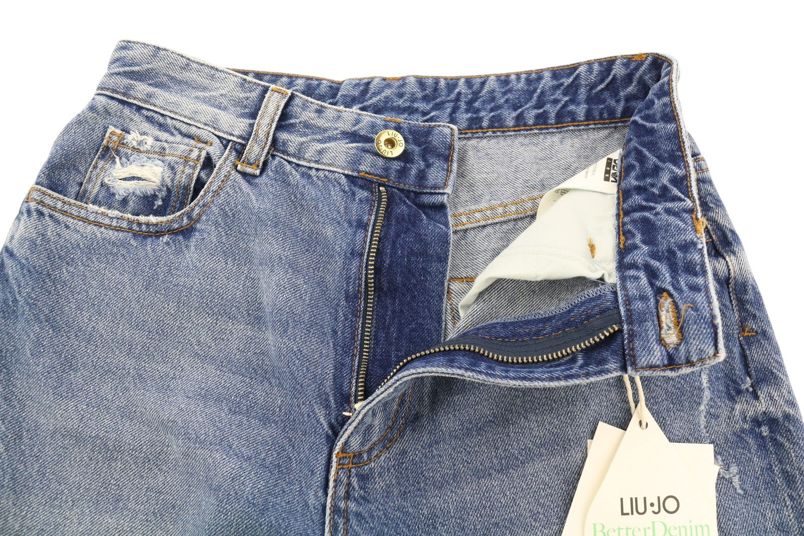 LIU JO Rilancio moteriški džinsai W27 Slim Fit Ripped Distress Washed Denim Blue Logo 