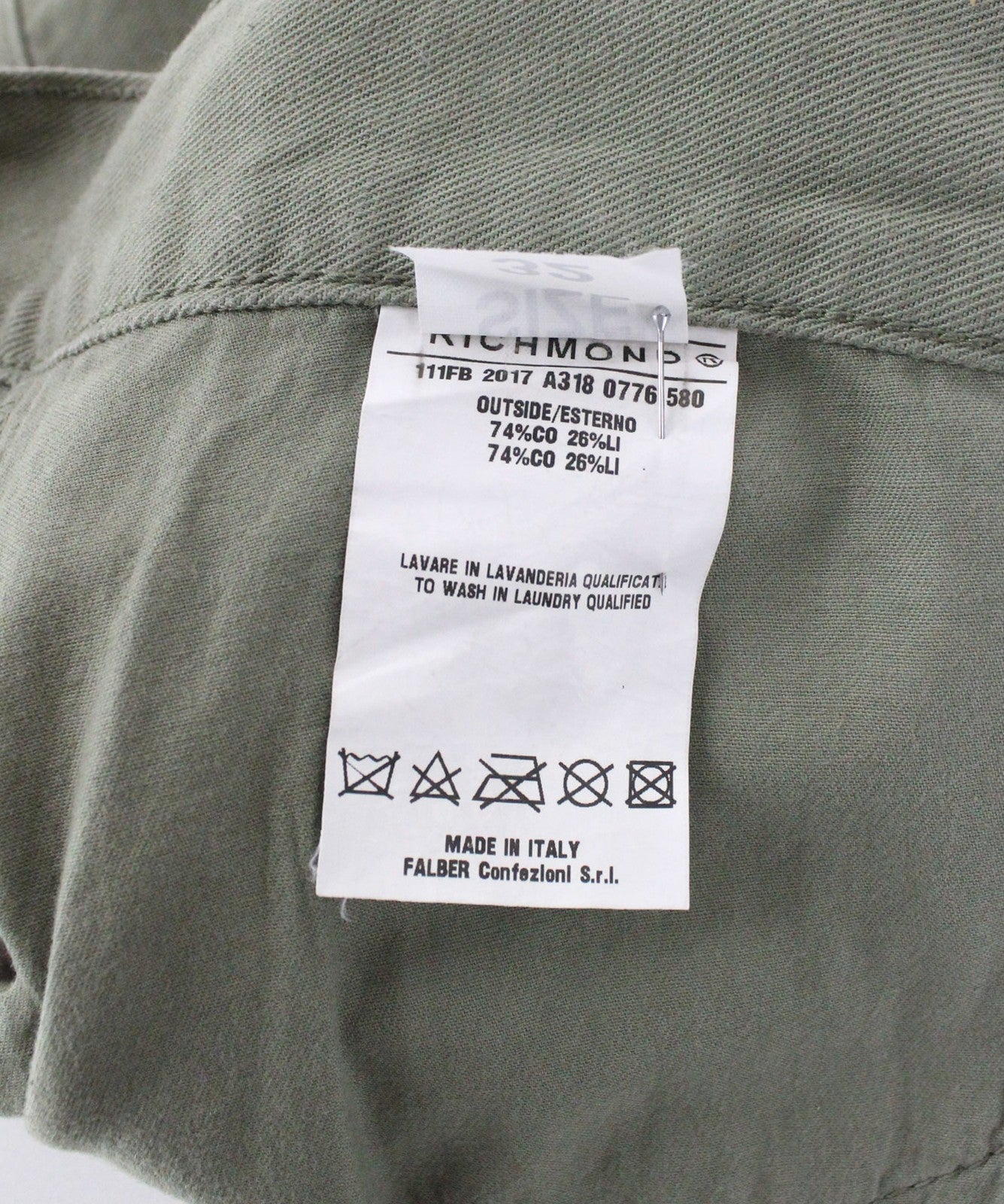 RICHMOND vyriški aptempti džinsai W32 chaki spalvos, lengvi, žemo juosmens, lino mišinio 