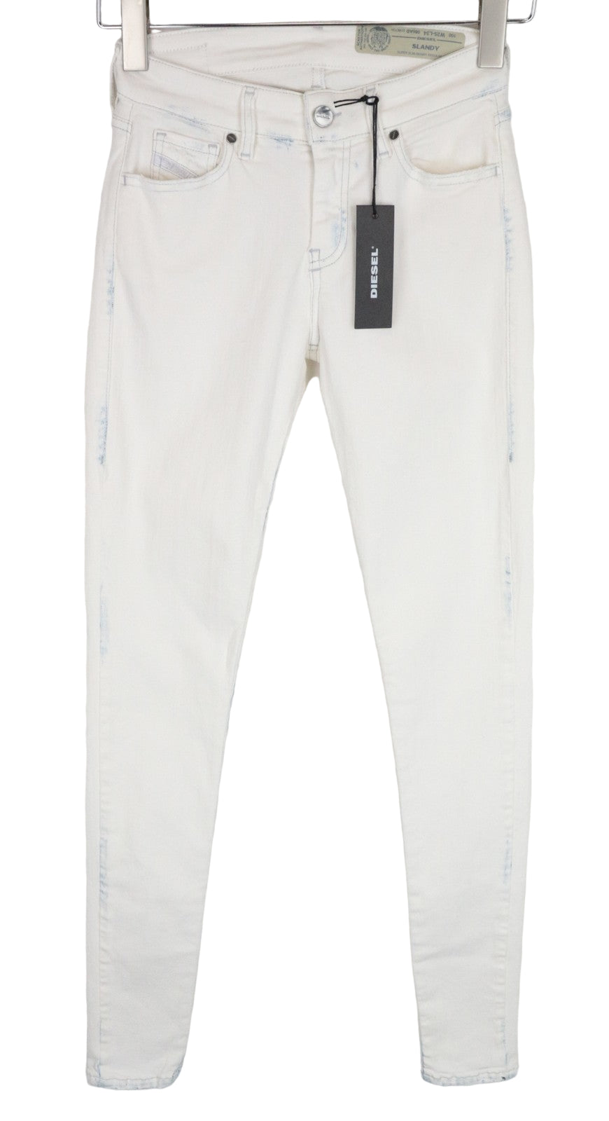 DIESEL Slandy 086AD moteriškos aptemptos džinsinės kelnės W26/L32 itin plonos, tamprios, baltos... 