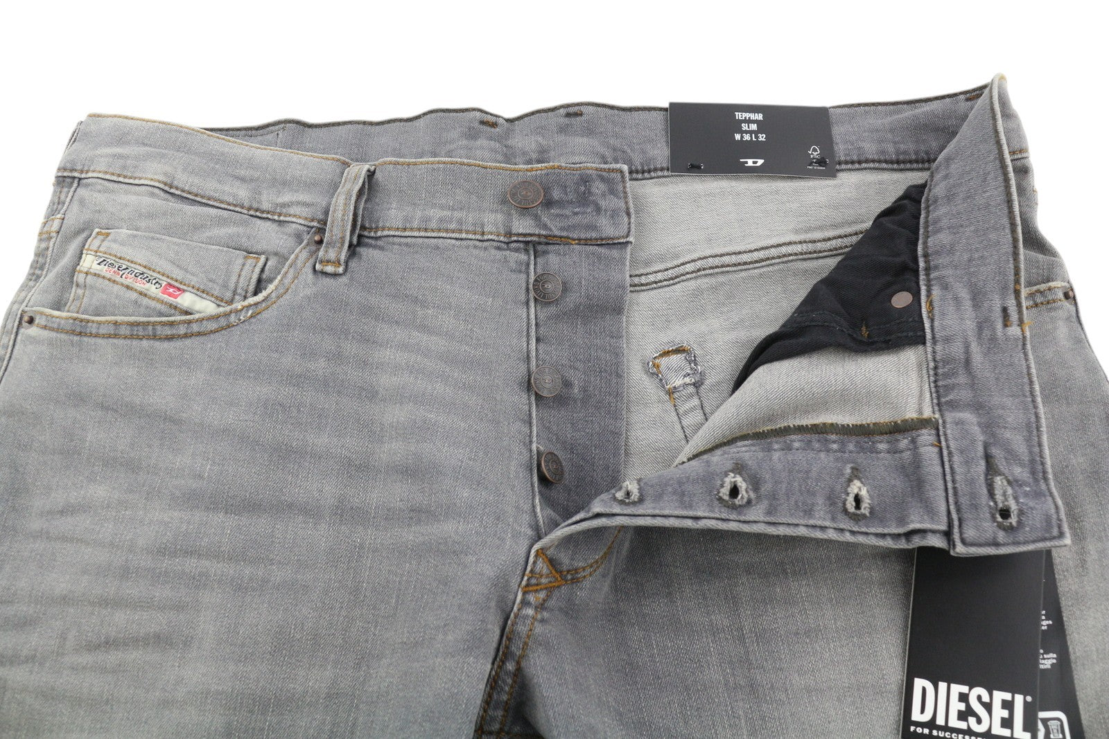 DIESEL Tepphar RB061 vyriški džinsai W36/L32 Slim su sagomis, išblukusi pilka kaina – 175 € 