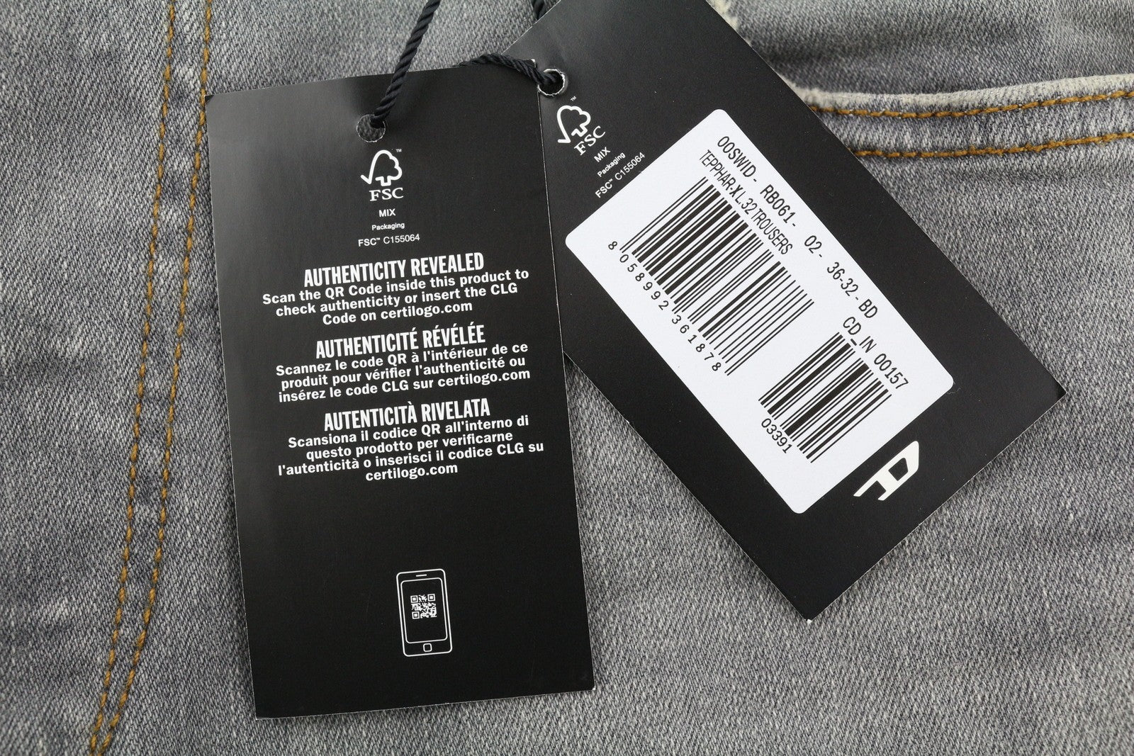 DIESEL Tepphar RB061 vyriški džinsai W36/L32 Slim su sagomis, išblukusi pilka kaina – 175 € 