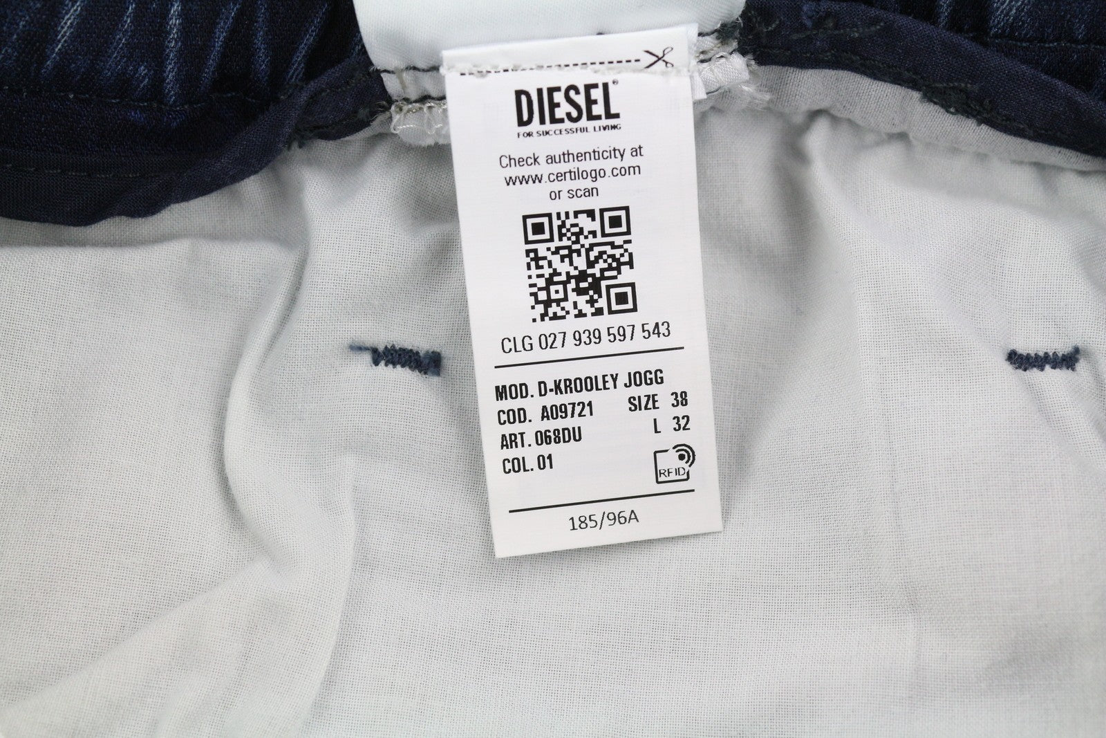 DIESEL D-Krooley Jogg 068DU vyriški džinsai W38/L32 su raišteliu juosmenyje, mėlyni, RRP295
