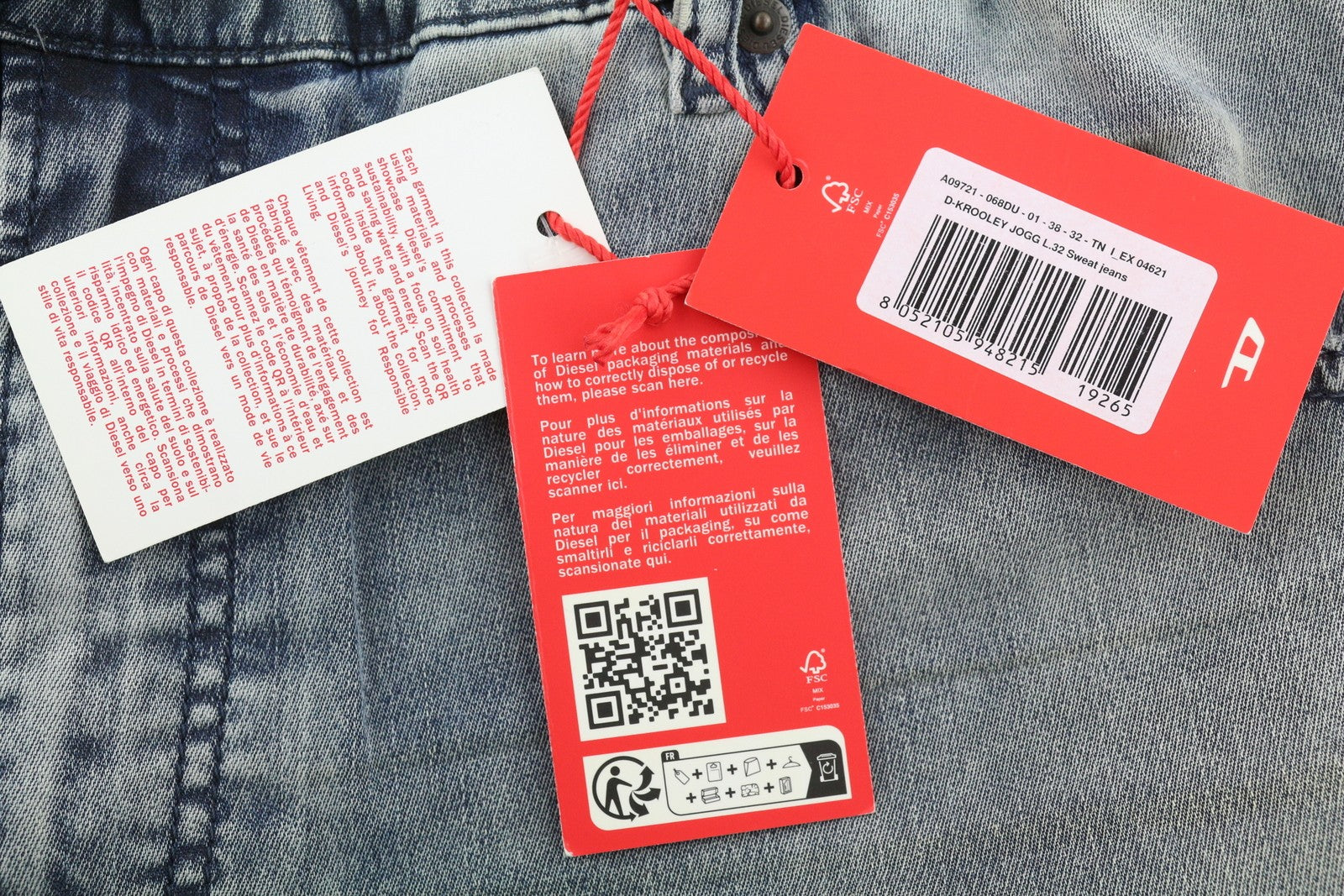 DIESEL D-Krooley Jogg 068DU vyriški džinsai W38/L32 su raišteliu juosmenyje, mėlyni, RRP295